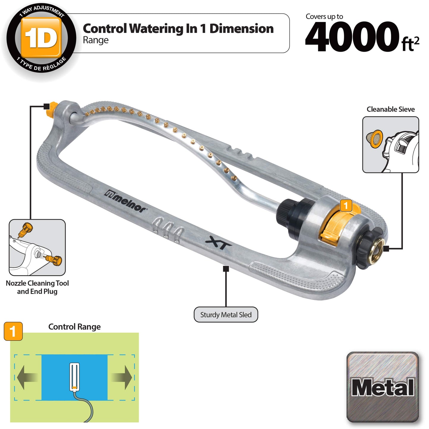 Melnor 65167AMZ XT Turbo Oscillating Sprinkler, 4,500 sq. ft., Quick Connect Bundle, 3-Way Adjustable, Black, Yellow