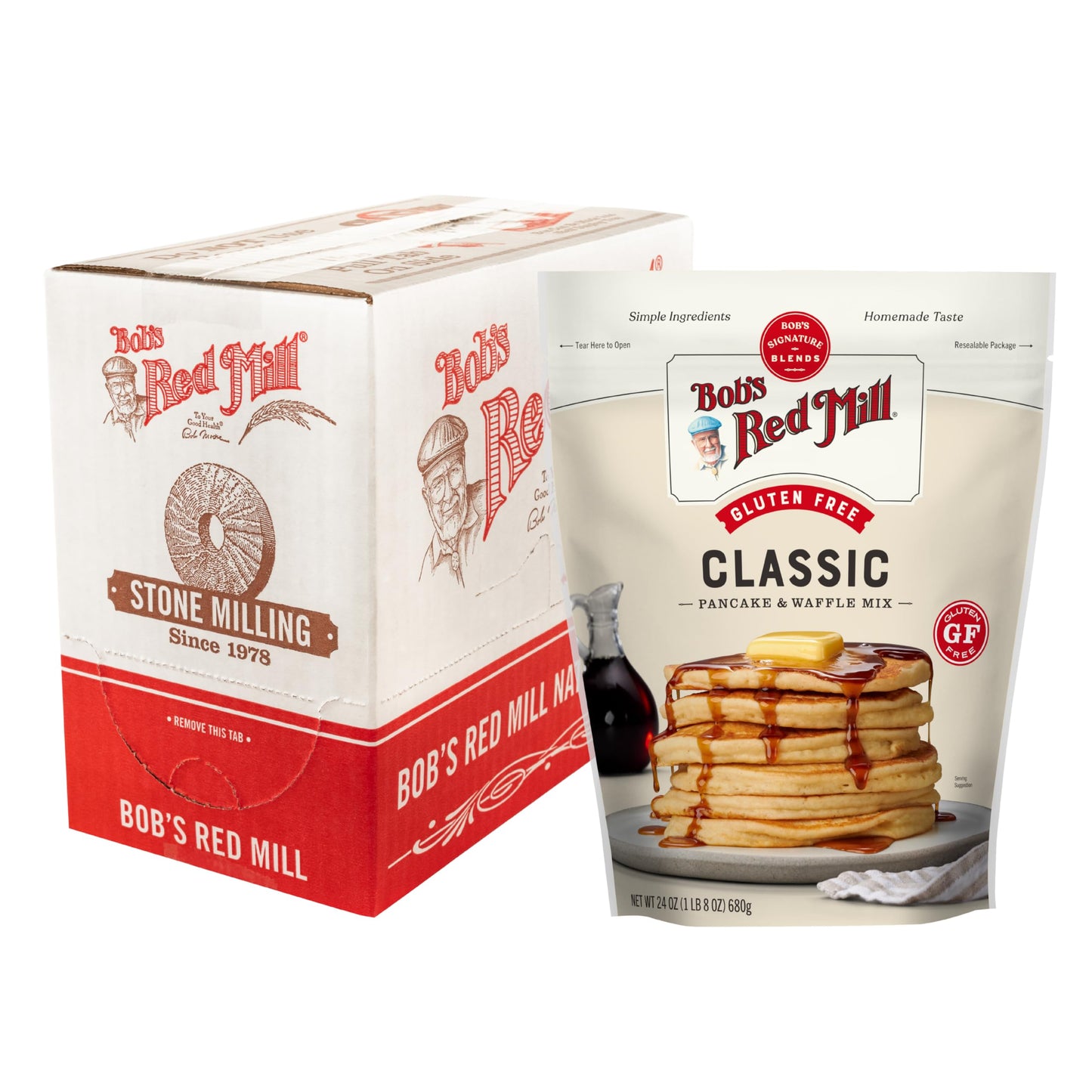 Bob's Red Mill Gluten Free Pancake Mix, 24oz (Pack of 4) - Kosher, Approximately 34 Pancakes per Bag, Packaging May Vary
