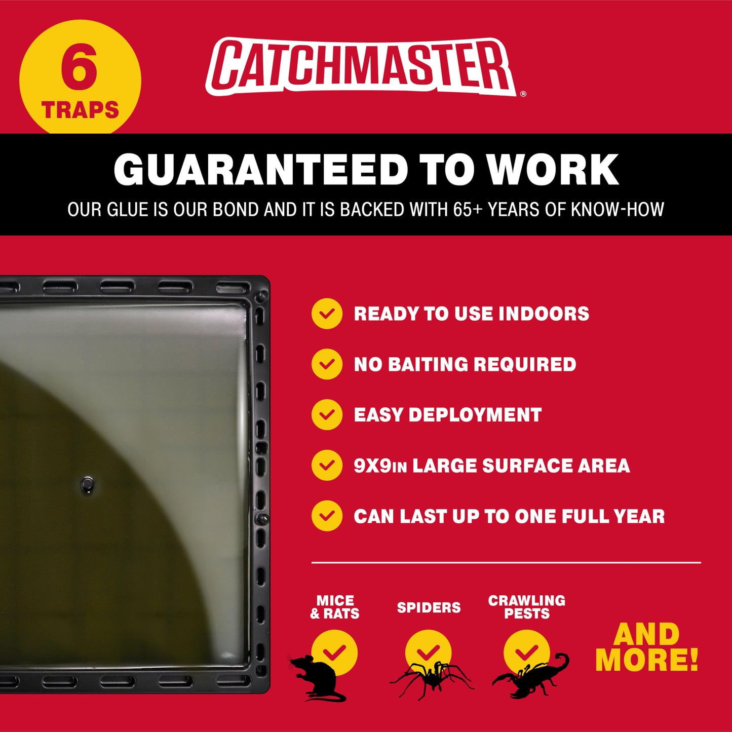 Catchmaster Jumbo Rat & Mouse Glue Traps 6Pk, Large Bulk Glue Board Rat & Mouse Traps Indoor for Home, Adhesive Plastic Tray for Snakes, Mice, & Spiders, Pest Control for House & Garage