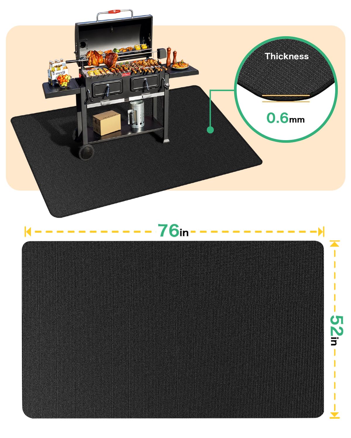 Large 76 x 52 inches Under Grill Mats for Outdoor Grill | Double-Sided Fireproof | Waterproof | Oil-Proof | Easy to Clean | Indoor Fireplace/Fire Pit Mat | Quality BBQ Mat for Deck Patio Lawn