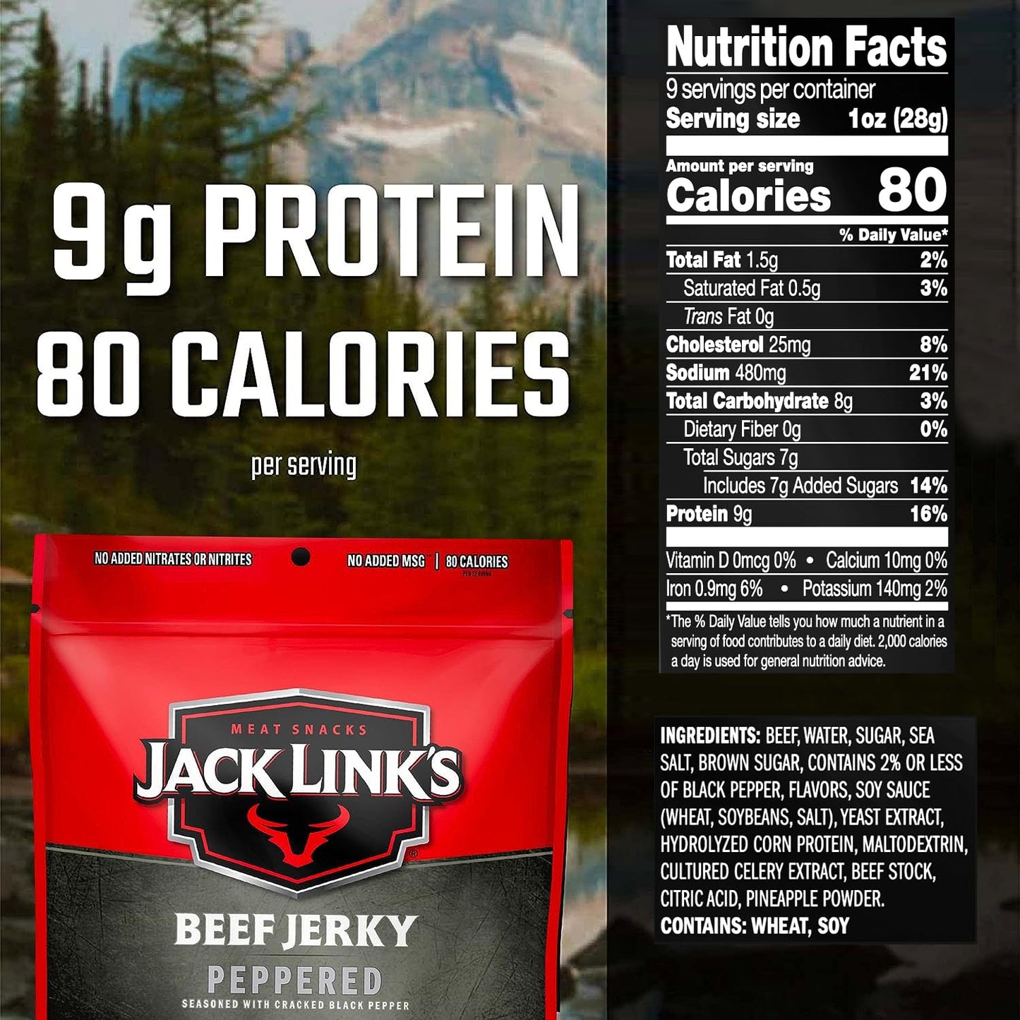 Jack Link's Beef Jerky, Original, Large Jerky Bags - Great Gifts for Dad, Flavorful Meat Snacks, Ready to Eat Protein Snacks with 10g of Protein per Serving, Made with 100% Beef - 9 Oz. (Pack of 2)