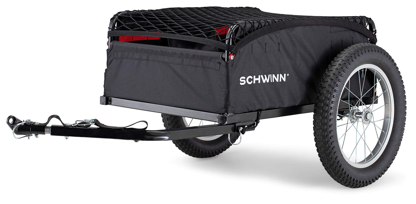 Schwinn Porter Bike Cargo Trailer, Holds up to 100 lb, Universal Coupler, Folding Frame, Quick-Release Wheels, 16-Inch Air-Filled Tires, Interior D-Rings, Schwinn Bike Trailer for Carrying Cargo