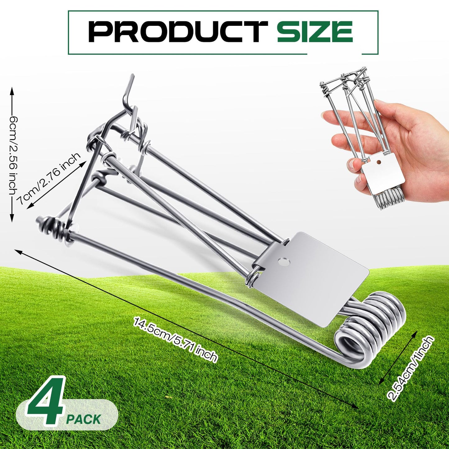 Qualirey 4 Pcs Outdoor Gopher Trap Easy Set Mole Trap Weather Resistant Gopher Killer Vole Killer for Lawn Garden Farm (Silver)