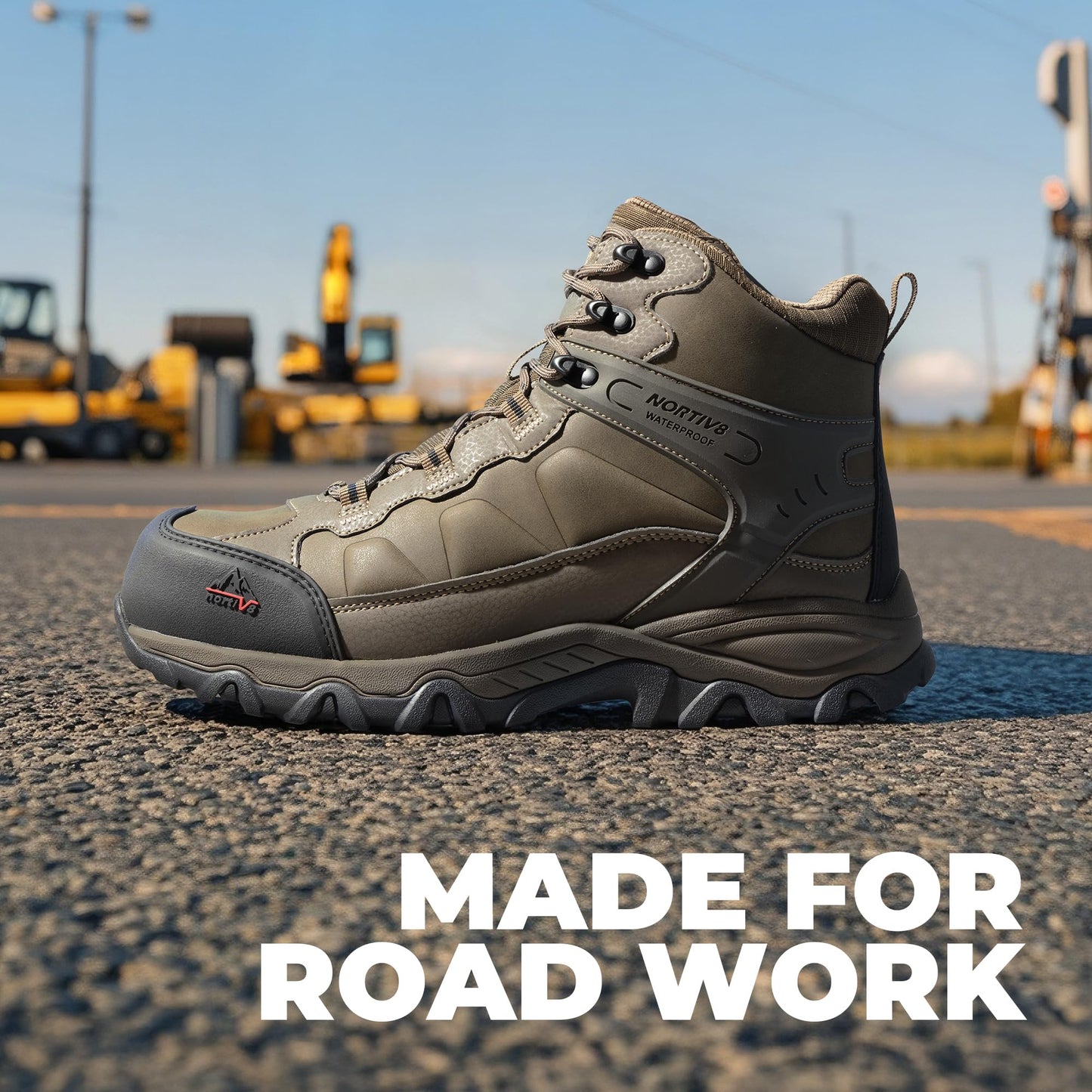 NORTIV 8 Waterproof Steel Toe Boots for Men Slip Resistant Safety Industrial Boots