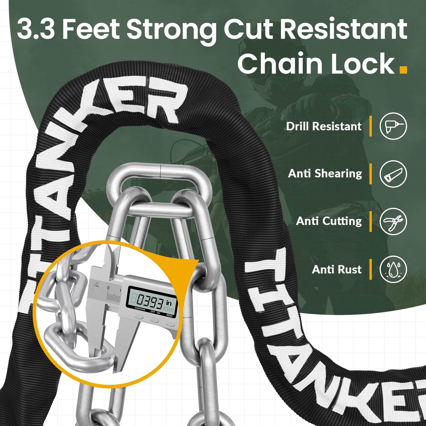 Titanker Bike Chain Lock with Keys, 3.3 Feet Security Heavy Duty Anti-Theft Bicycle Chain Locks for Bike, Motorcycle, Bicycle, Door, Gate, Fence, Grill (6mm, 8mm, 10mm Thick Chain)