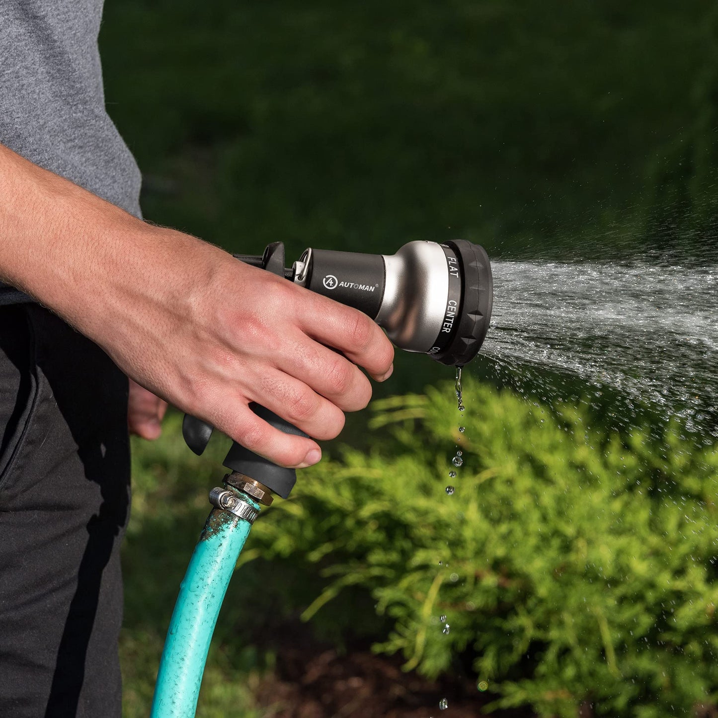 AUTOMAN-Garden-Hose-Nozzle, ABS Water Spray Nozzle with 7 Adjustable Watering Patterns, Slip Resistant for Watering Plants, Lawn& Garden, Washing Cars, Cleaning, Showering Pets & Outdoor Fun.