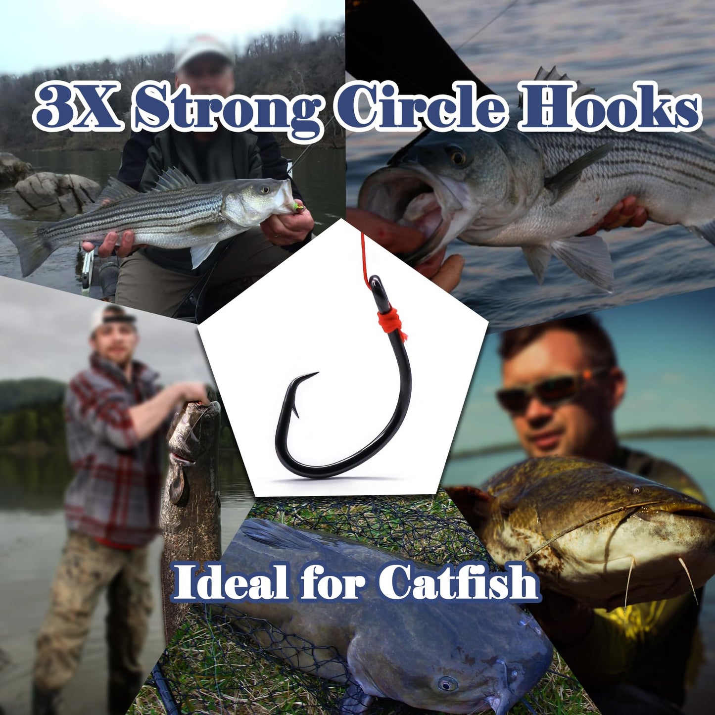 Circle Hooks Saltwater for Catfish - 25pcs Offset 3X Strong Fishing Hook Wide Gap for Live Bait,Size 2 1 1/0 2/0 3/0 4/0 5/0 6/0 7/0 8/0 9/0 10/0 12/0