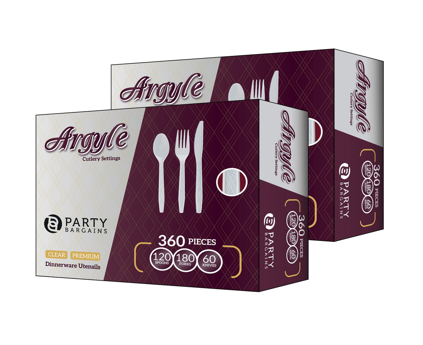 Party Bargains Disposable Cutlery set, SAPPHIRE Design, Clear Color, 360 Pieces: 180 Forks, 120 Spoons, 60 Knives
