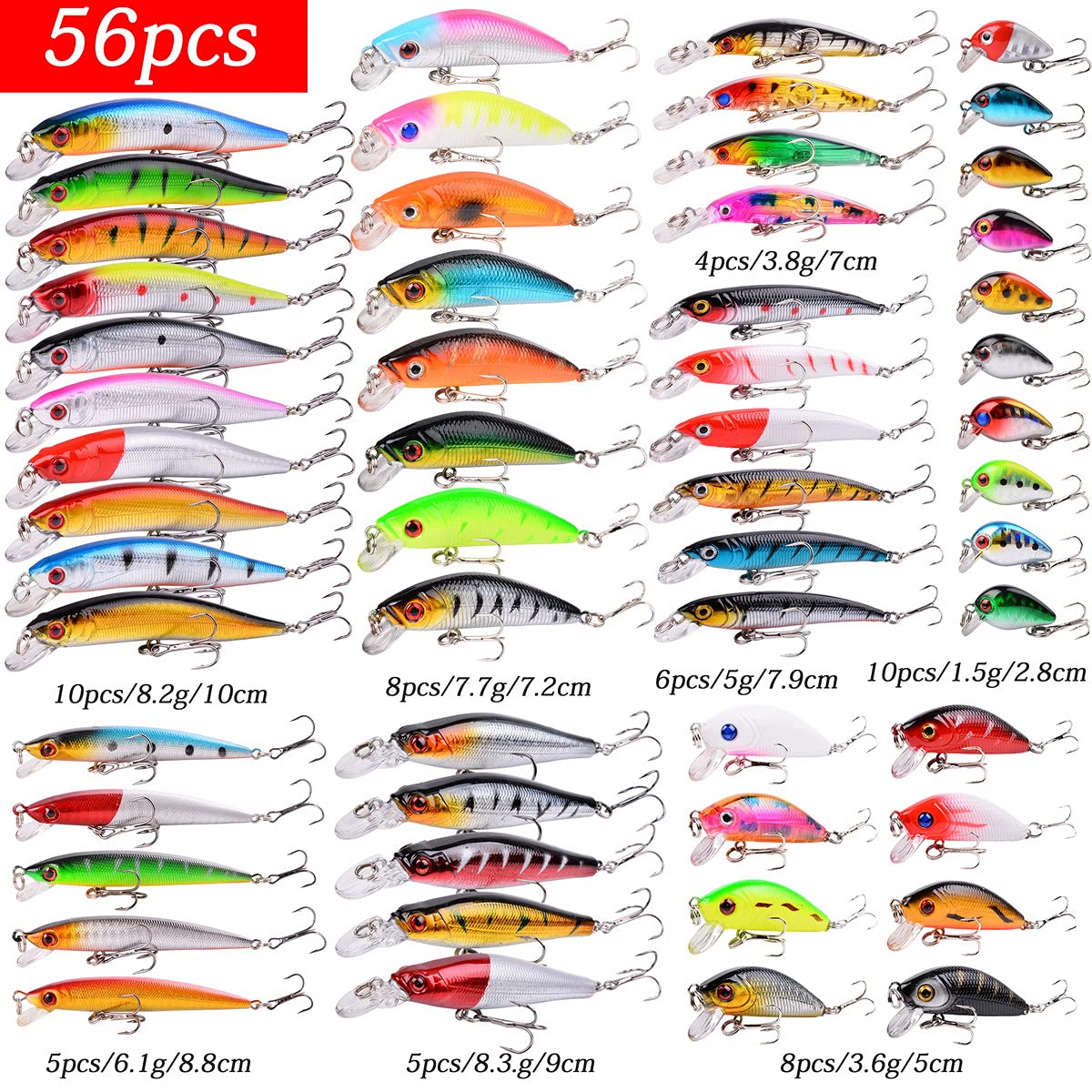 Fishing Lures Kit Mixed Including Minnow Popper Crank Baits with Hooks for Saltwater Freshwater Trout Bass Salmon Fishing