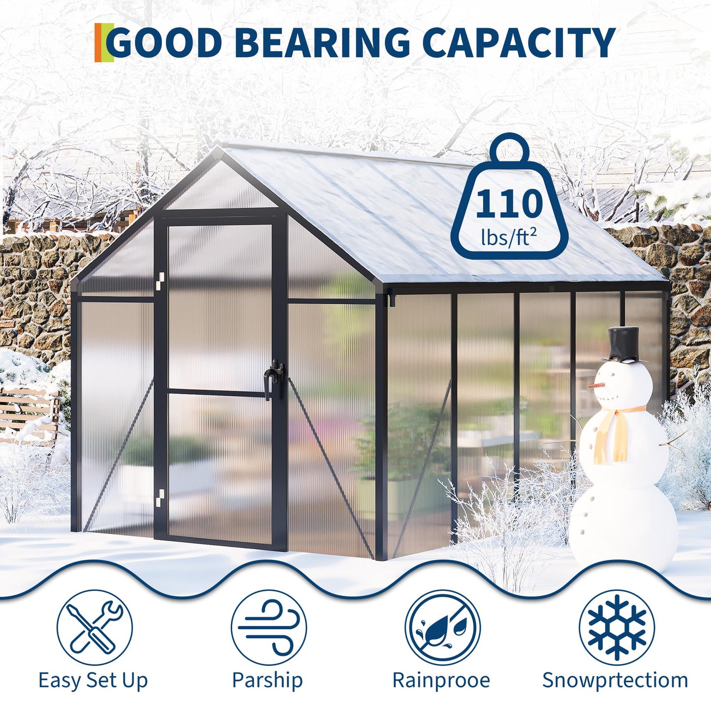 6 x 10 ft Greenhouse, Greenhouses for Outside, Polycarbonate Greenhouse with Aluminum Frame, Lockable Door and Ajustable Roof Vent for Backyard, Green Houses for Outside Garden Backyard, Patio