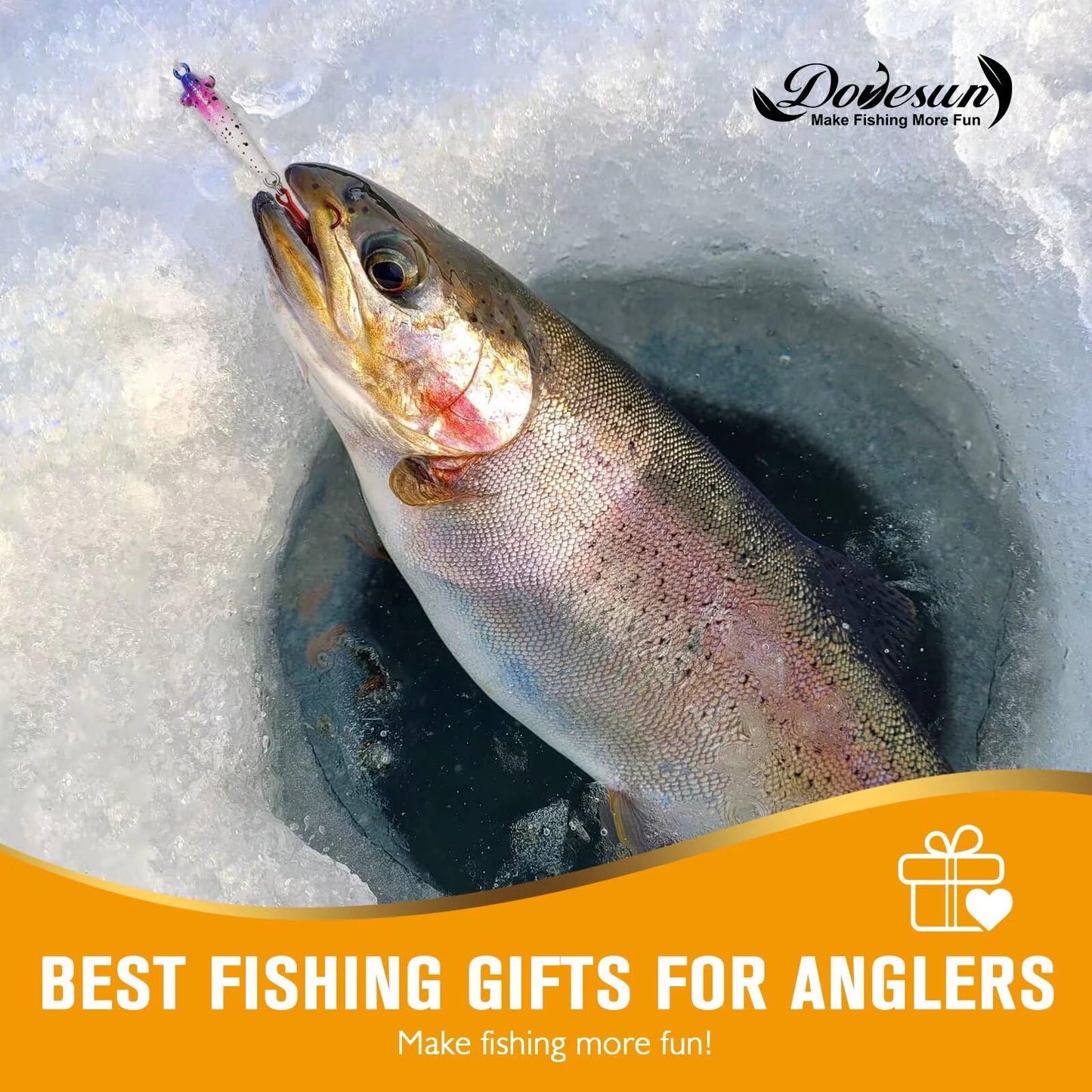Dovesun Ice Fishing Jigs Ice Fishing Lures Kit Rattling Glow Ice Fishing Spoons for Bass Crappie Panfish Mens Fishing Gifts 15PCS/4PCS/3PCS