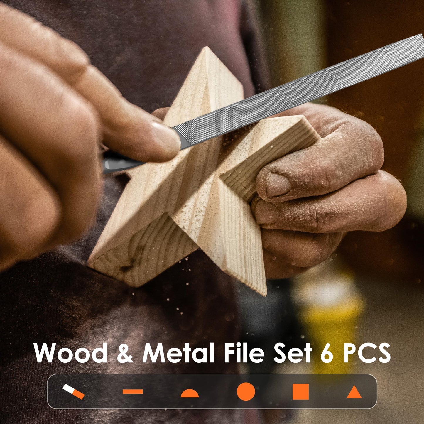 6-Piece Metal Needle File Set - Hardened Alloy Steel Includes Flat, Warding, Square, Triangular, Round, and Half-Round Files