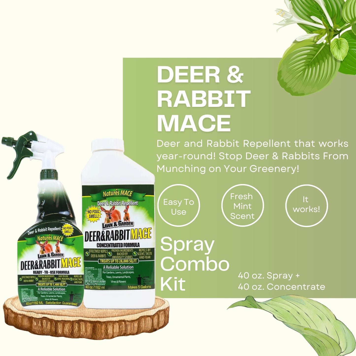 Nature's MACE Deer and Rabbit Repellent 5 Gal Concentrate, Covers 10 Acres,Repel Deer from Your Home & Garden, Safe to use Around Children, Plants & Produce, Protect Your Garden Instantly