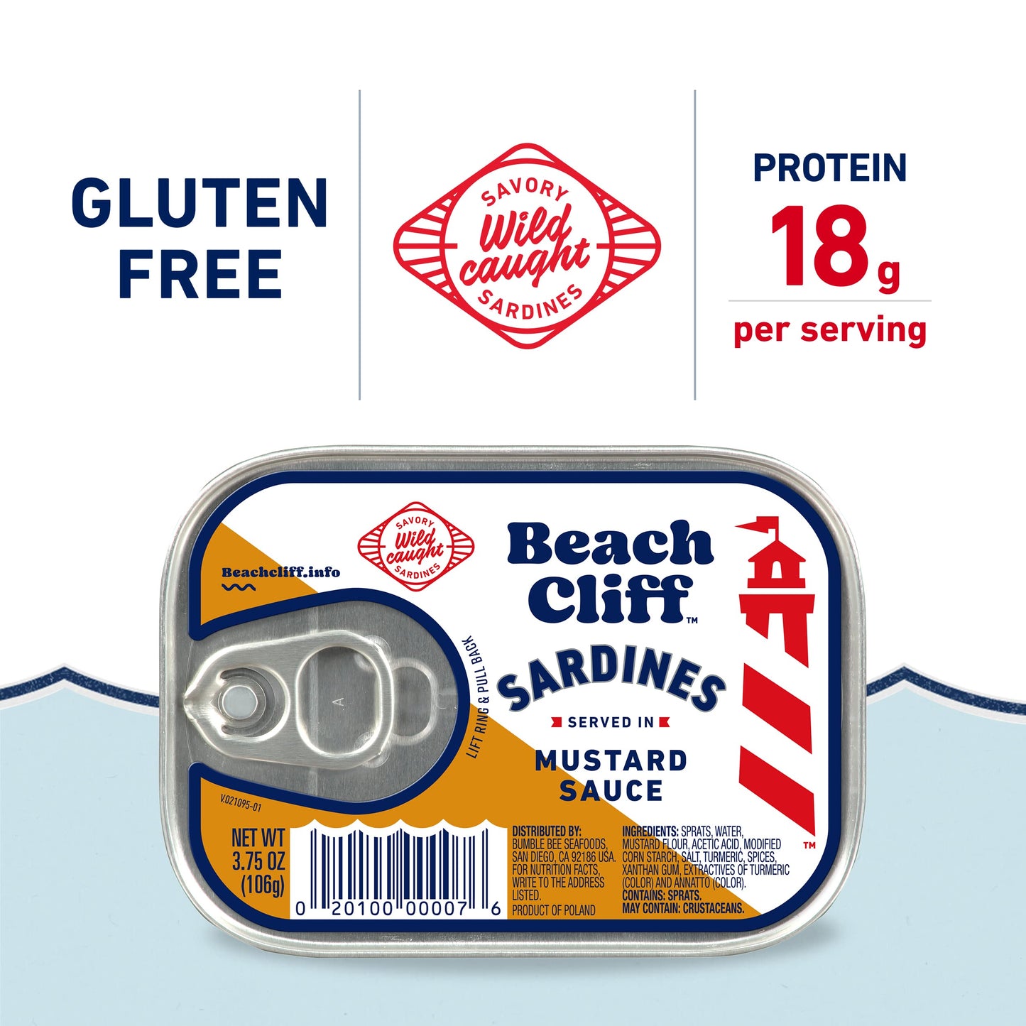 Beach Cliff Sardines in Water, 3.75 oz Can (Pack of 12) - Wild Caught Sardines - 12g Protein per Serving - Gluten Free, Keto Friendly