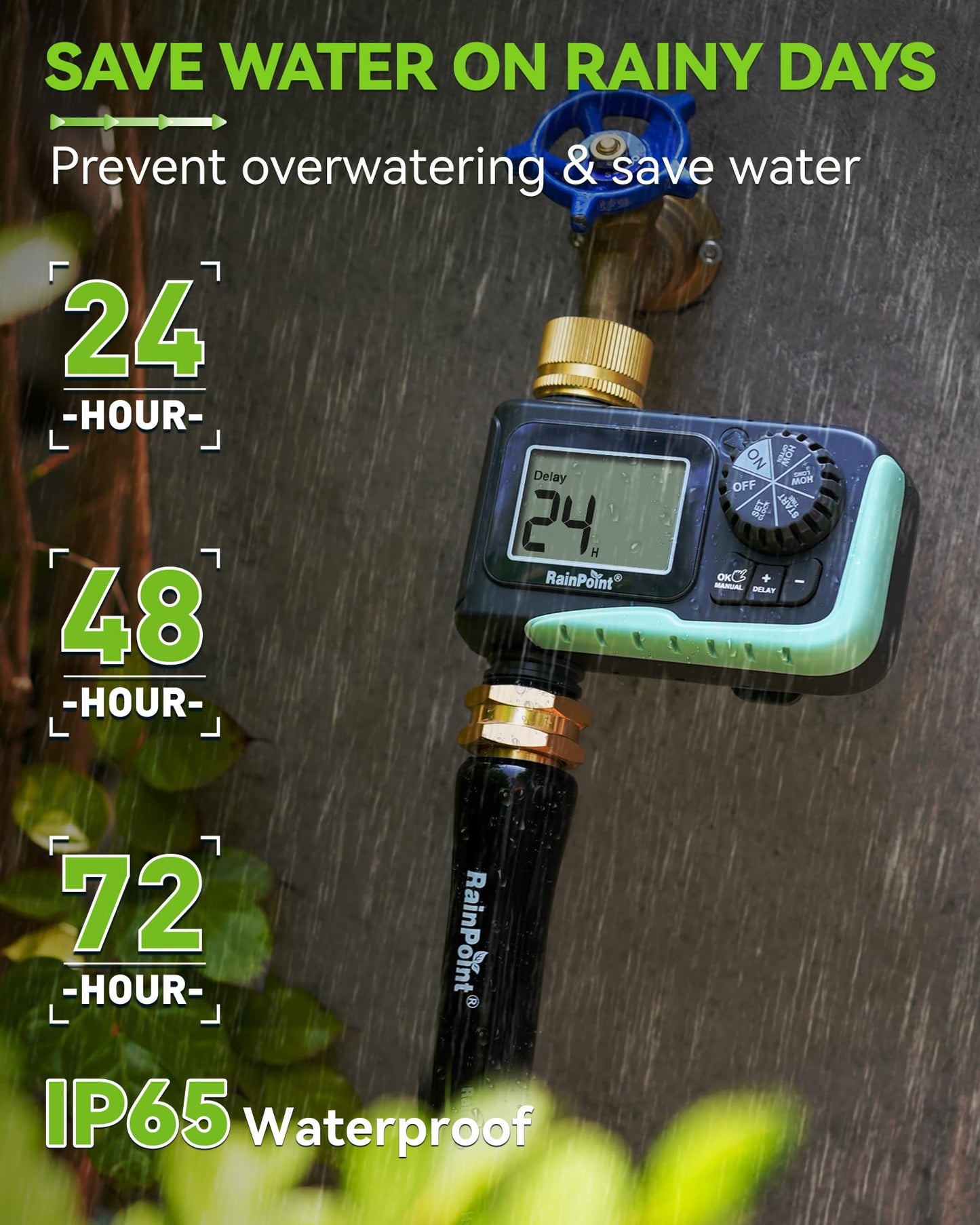 RAINPOINT Sprinkler Timer, Programmable Water Timer for Garden Hose, Outdoor Soaker Hose Timed with Rain Delay/Manual/Automatic Watering System, Digital Irrigation for Yard, Lawn, 1 Outlet