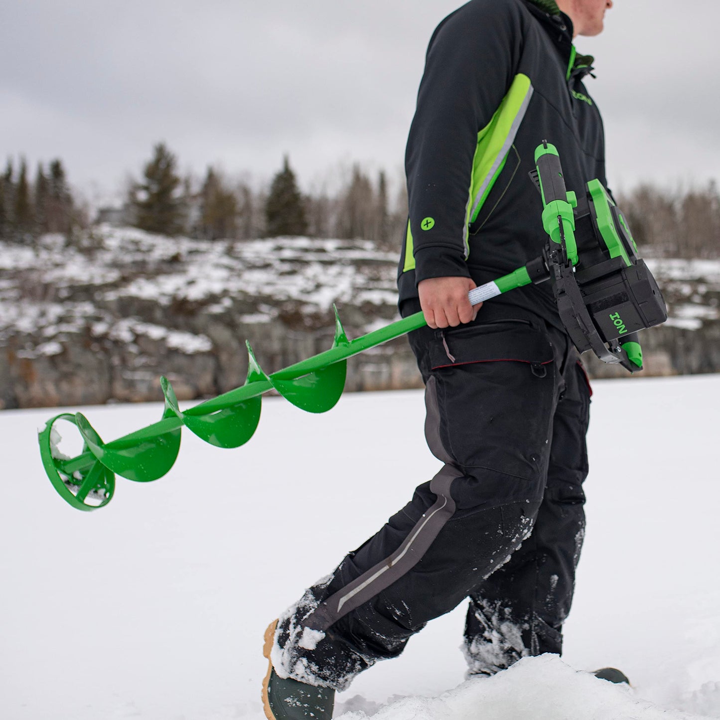 ION Alpha Electric Ice Fishing Auger, Gen 3, 40V Lithium-ion, Steel, Green