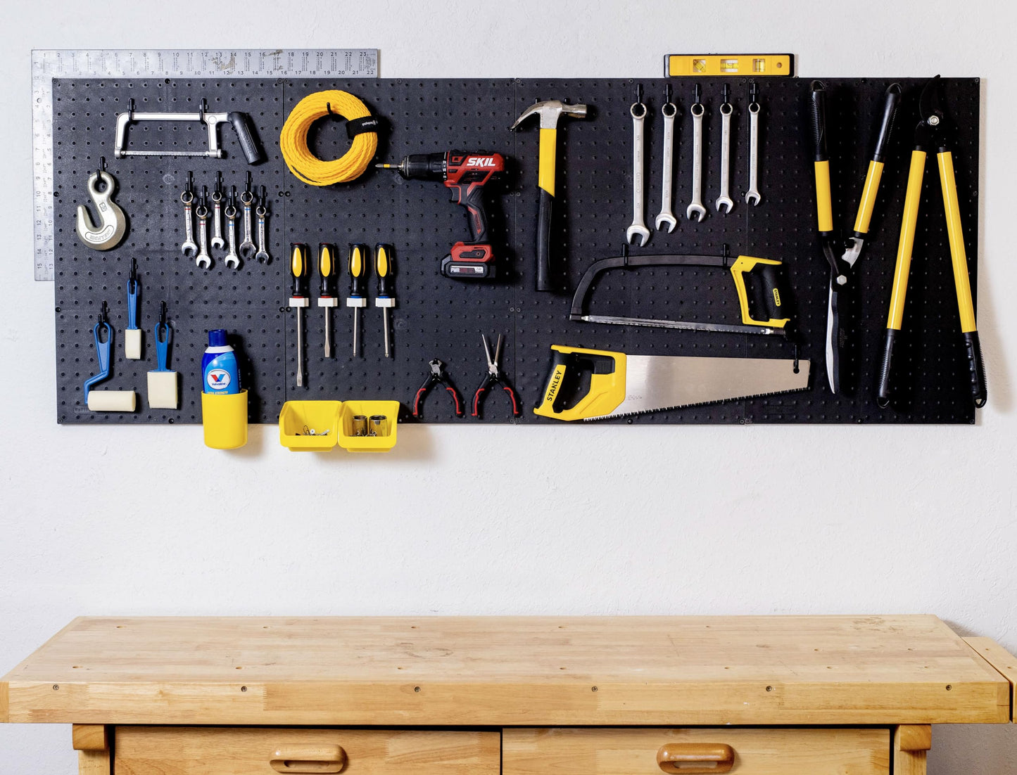 WallPeg Pegboard Wall Organizer - 96” Wide | 4 Pack 24”x16” Heavy Duty Plastic Peg Boards | Made in USA | Garage Tool Storage, Workshop, Craft Room, Office Wall Organizer | Tuff Peg-Board Panels