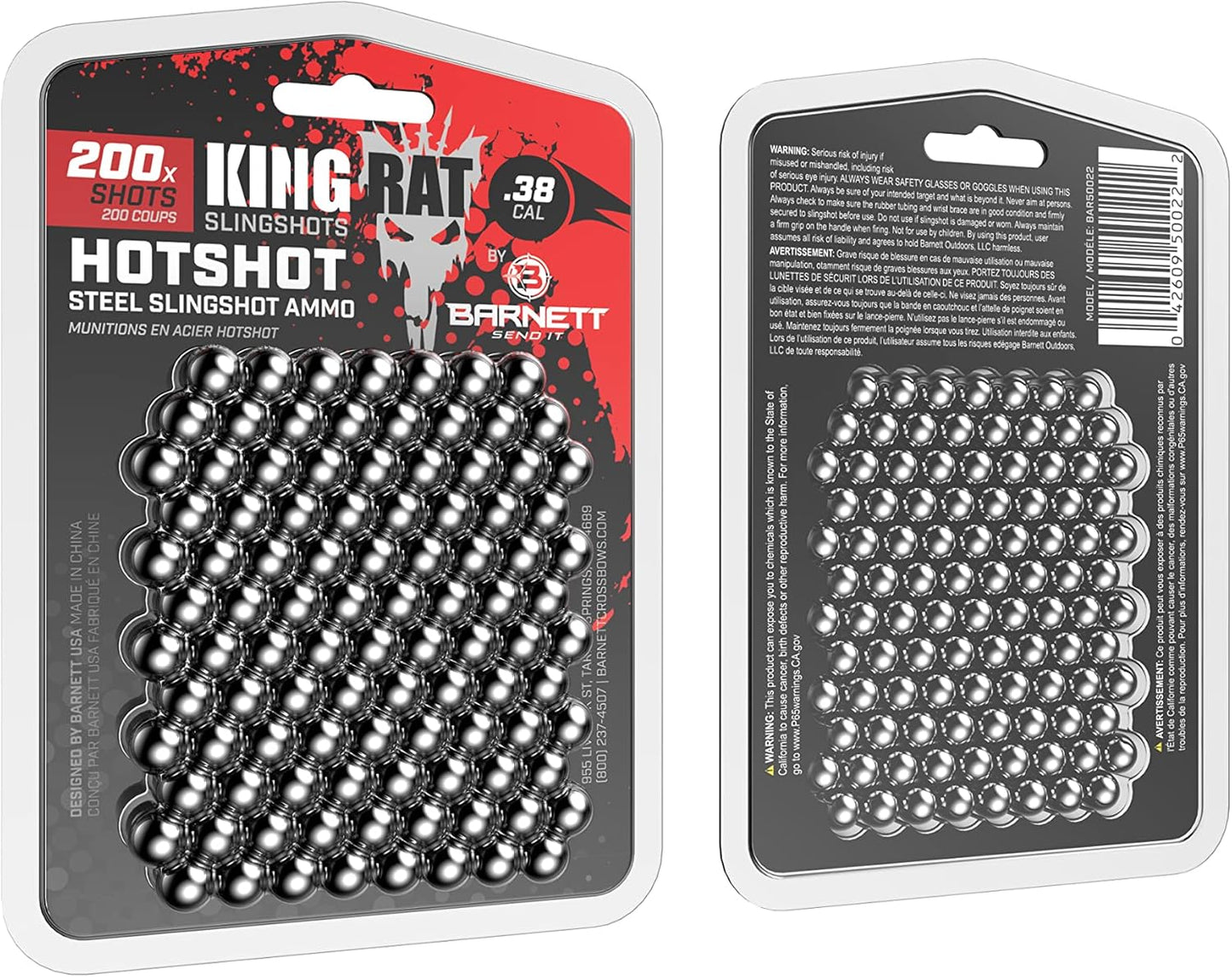 Barnett King Rat Slingshots, Stainless Steel Slingshot Ammo Slingshots, Hunting Quality.38 Caliber, 200 Count,Silver