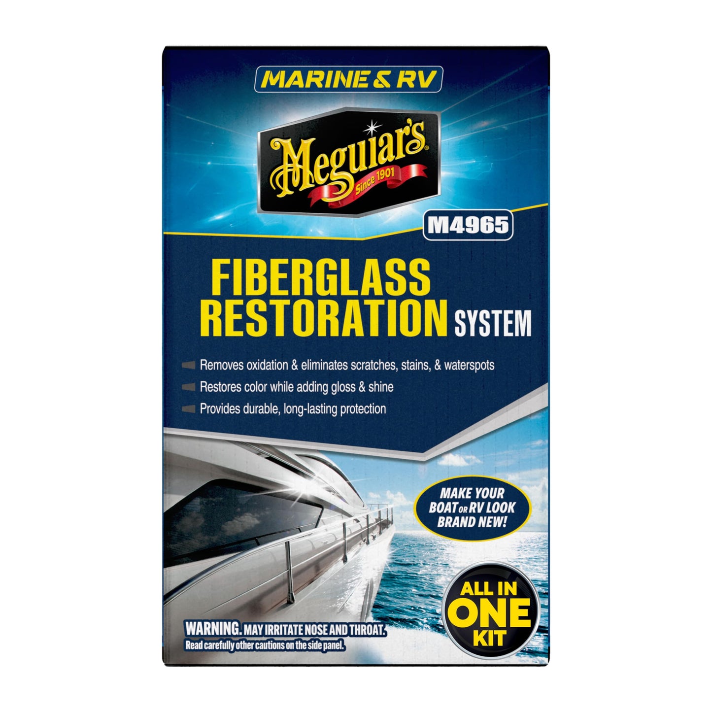 Meguiar’s Marine/RV Fiberglass Restoration System, M4965, 3-Piece Fiberglass Repair Kit with Oxidation Remover, High-Gloss Boat Polish and Wax, Christmas Gift Ideas for Car Dads