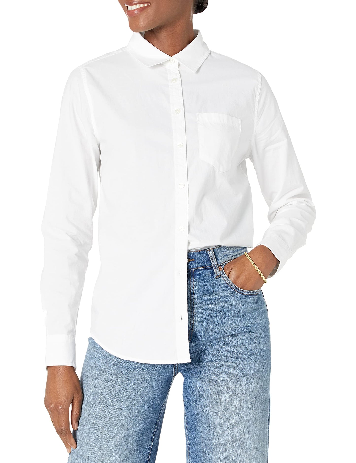 Amazon Essentials Women's Regular-Fit Long-Sleeve Button-Down Poplin Shirt, Business Casual, Office Work