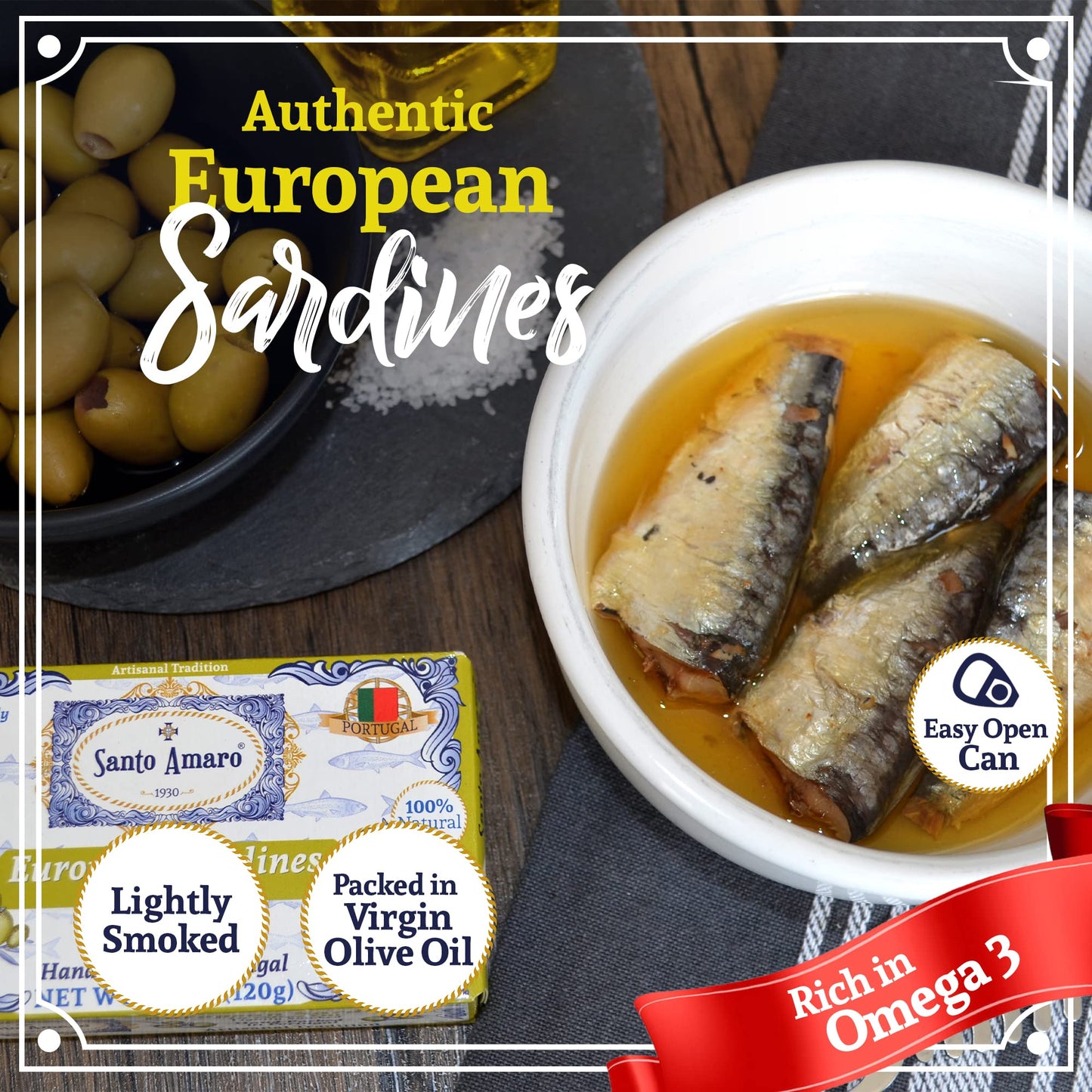Santo Amaro - 6 Flavor Variety Pack Sampler European Wild Sardines - Virgin Olive Oil - Tomato Sauce from Puree - Virgin Olive Oil & Spicy Red Piri Piri Pepper - Spring Water - Virgin Olive Oil & Lisbon Lemon - Tomato Puree with Spicy Red Piri Piri Pepper