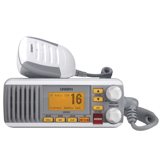 Uniden UM385BK 25 Watt Fixed Mount Marine VHF Radio, Waterproof, Noaa Weather Alert, All USA/Intl/Canadian Marine Channels