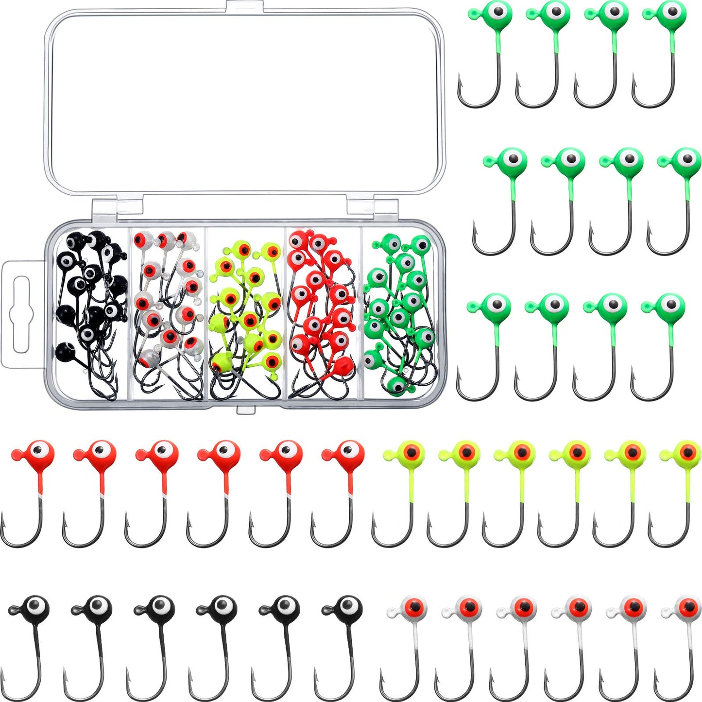Skylety 60 Pcs Crappie Jig Heads for Fishing Lures Baits Hooks for Freshwater Saltwater Bass Trout
