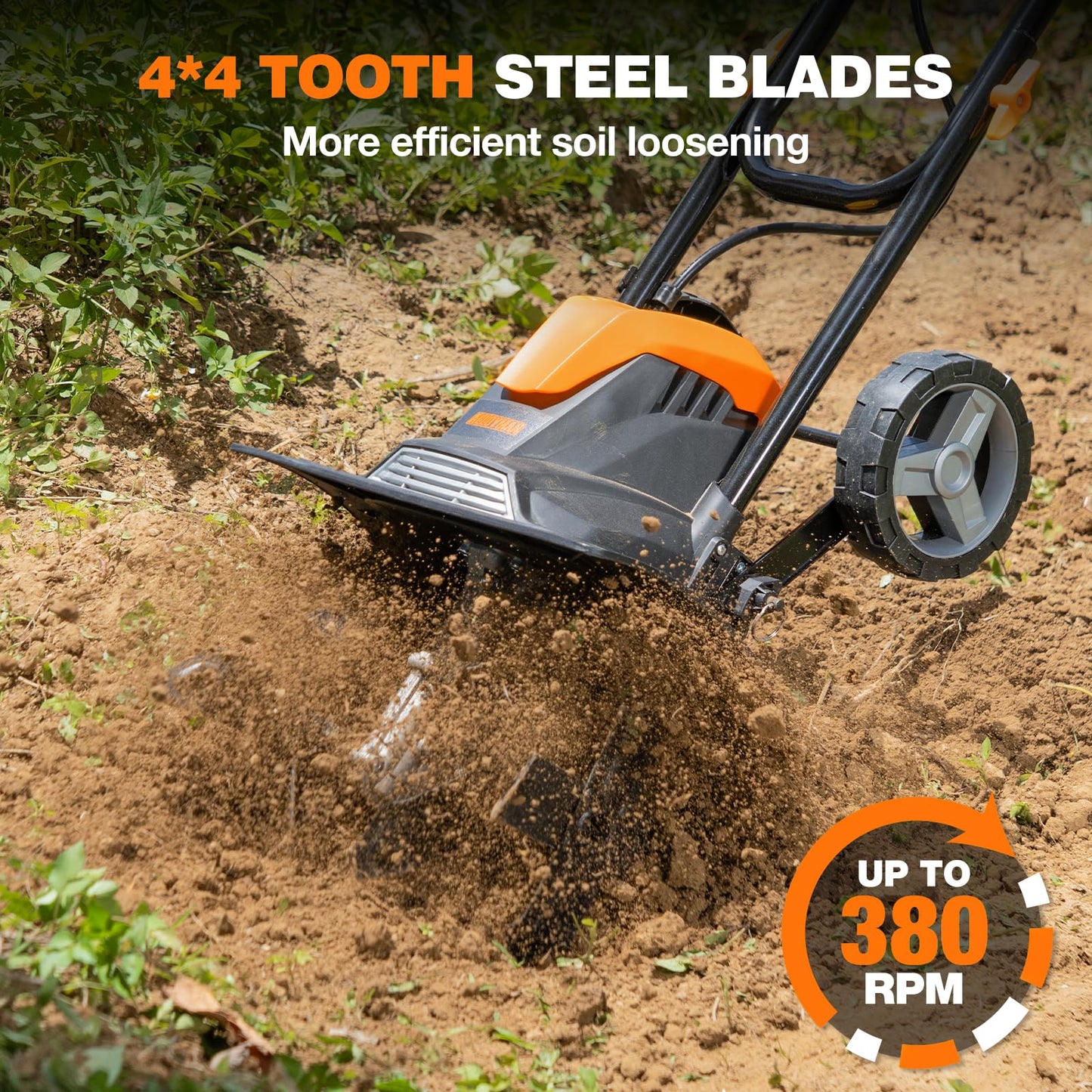 Alloyman 20V Cordless Tiller Cultivator, 360RPM Electric Garden Tiller, with 2 * 2.0Ah Batteries & Charger, 9In Tilling Width and 6.6In Depth Garden Rototiller for Lawn/Gardening/Soil Cultivation