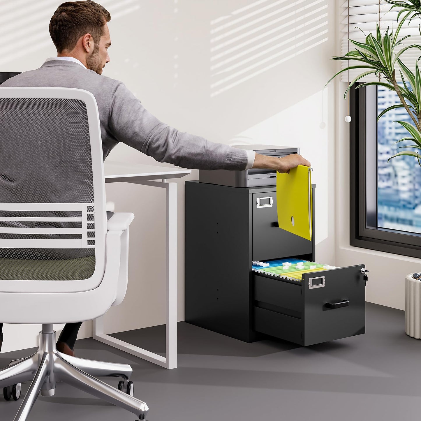 BYNSOE 2 Drawer File Cabinet with Lock Vertical Filing Storage Cabinet Office Home Steel Vertical File Cabinets for Letter Size File Cabinet Locked,Assembly Required
