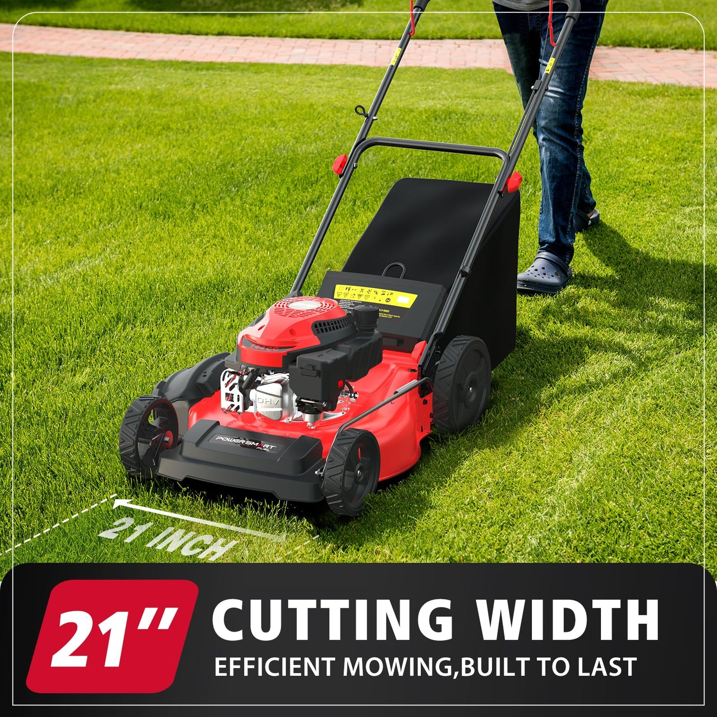 PowerSmart Gas Lawn Mower 21-Inch 144cc OHV Engine 3-in-1 Push Mower with Bagging
