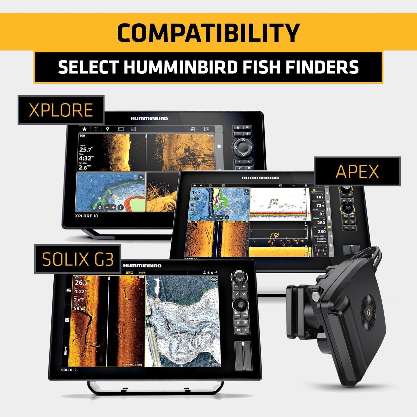 Humminbird MEGA Live 2 Forward-Facing Sonar Transducer for XPLORE, APEX, and SOLIX G3 Fish Finders
