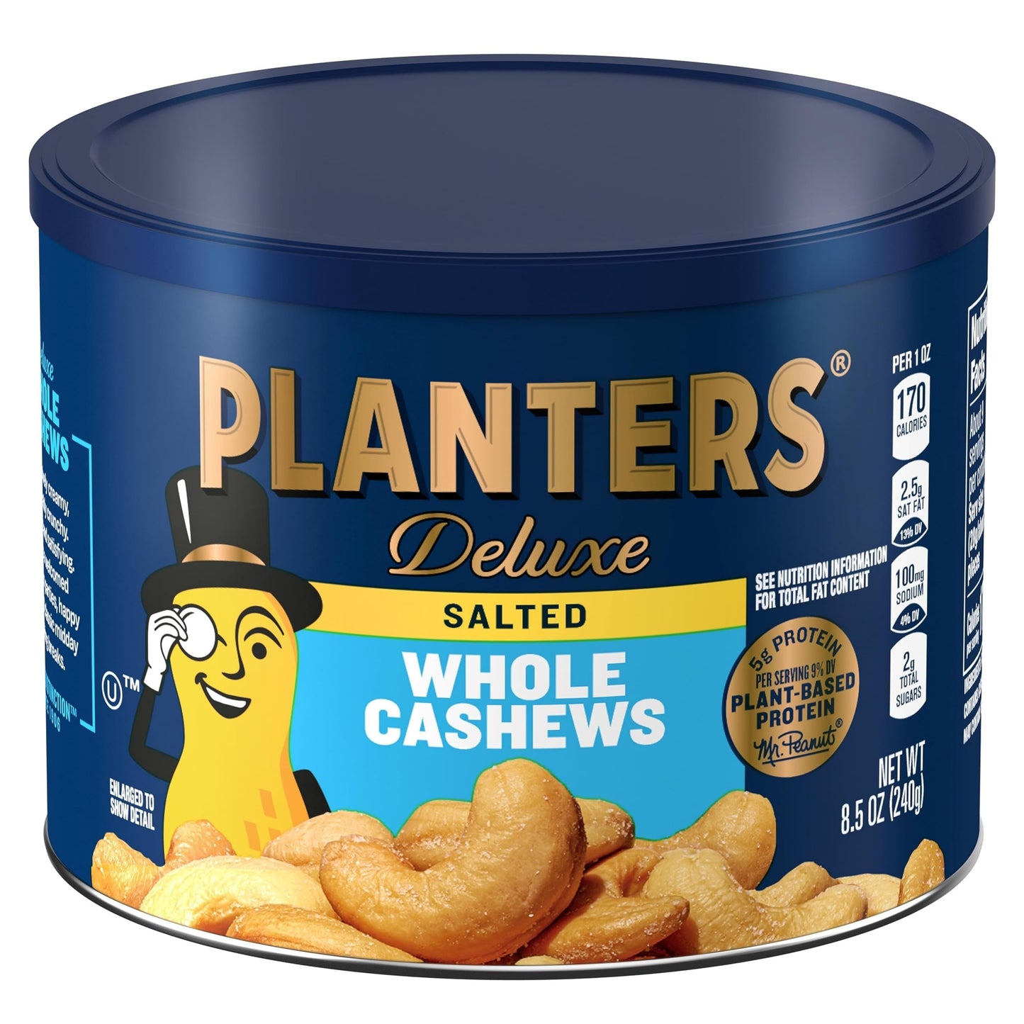 PLANTERS Deluxe Lightly Salted Cashews, Party Snacks, Plant-Based Protein, Quick Snack for Adults, After School Snack, Flavored with Sea Salt, Kosher, 1lb 2.25oz