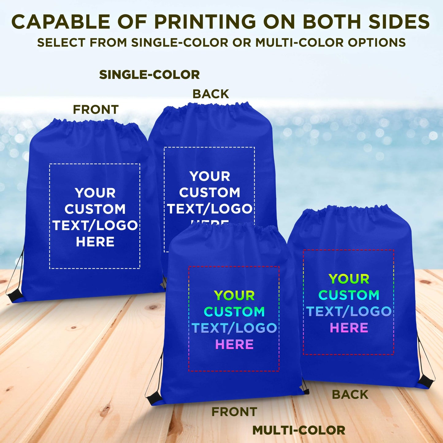 DISCOUNT PROMOS Custom Non-Woven Drawstring Backpacks Set of 10, Personalized Bulk Pack - Bring Everywhere You Go, Great for Travelling, Gym and for Everyday Use - Blue