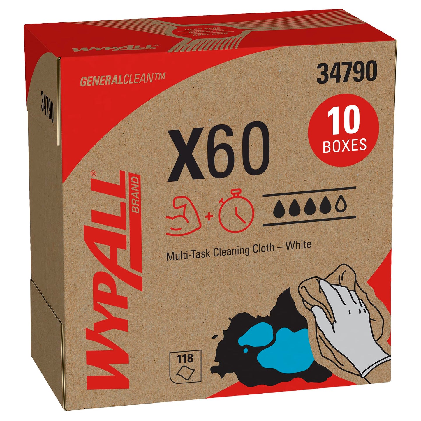 Wypall Gene Clean X60 Cloths Multi-Task Cleaning Wipes (34790), Strong and Absorbent Towels, White (10 Boxes of 118 Sheets, 1,180 Sheet Total)