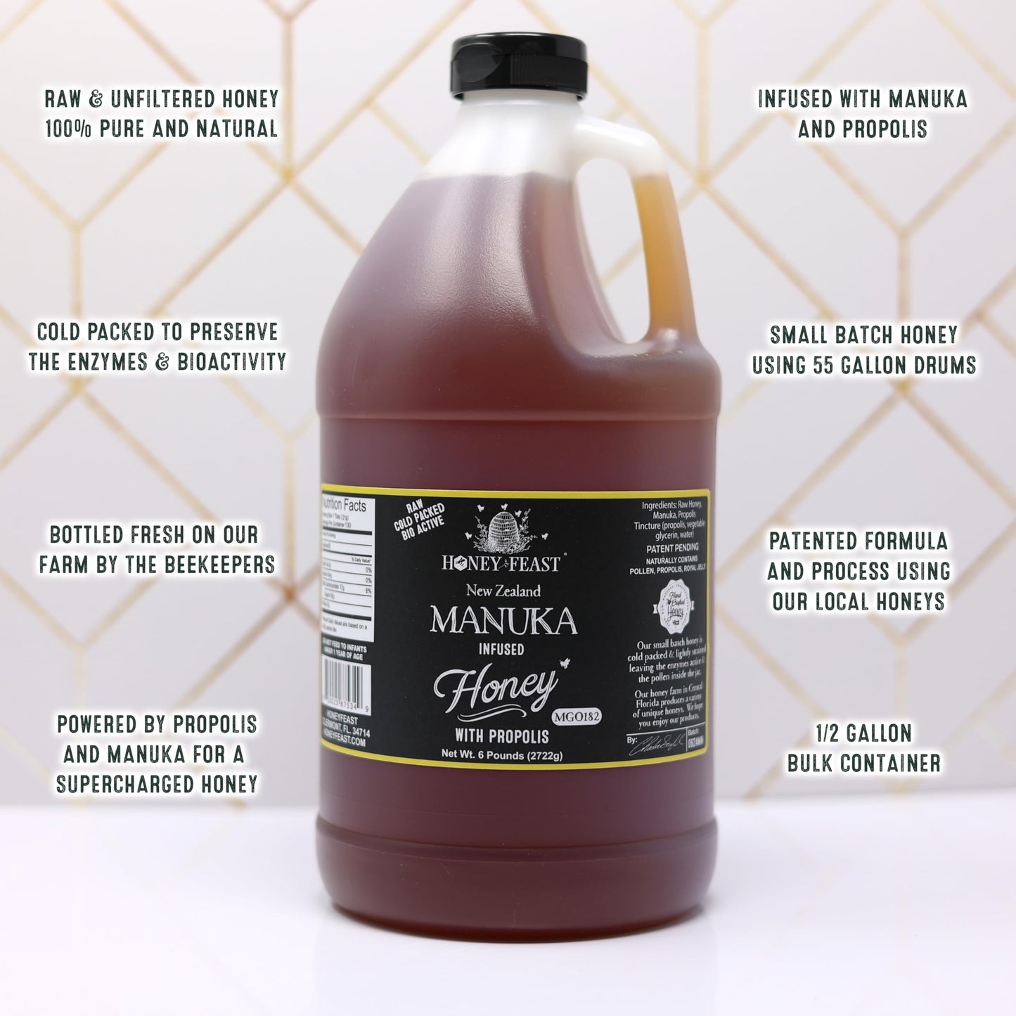 HONEY FEAST Wildflower Honey - 6 Pounds (1/2 Gallon) Bulk Honey, All Natural, Unfiltered, Unheated Honey, Perfect for Sweetening & Baking
