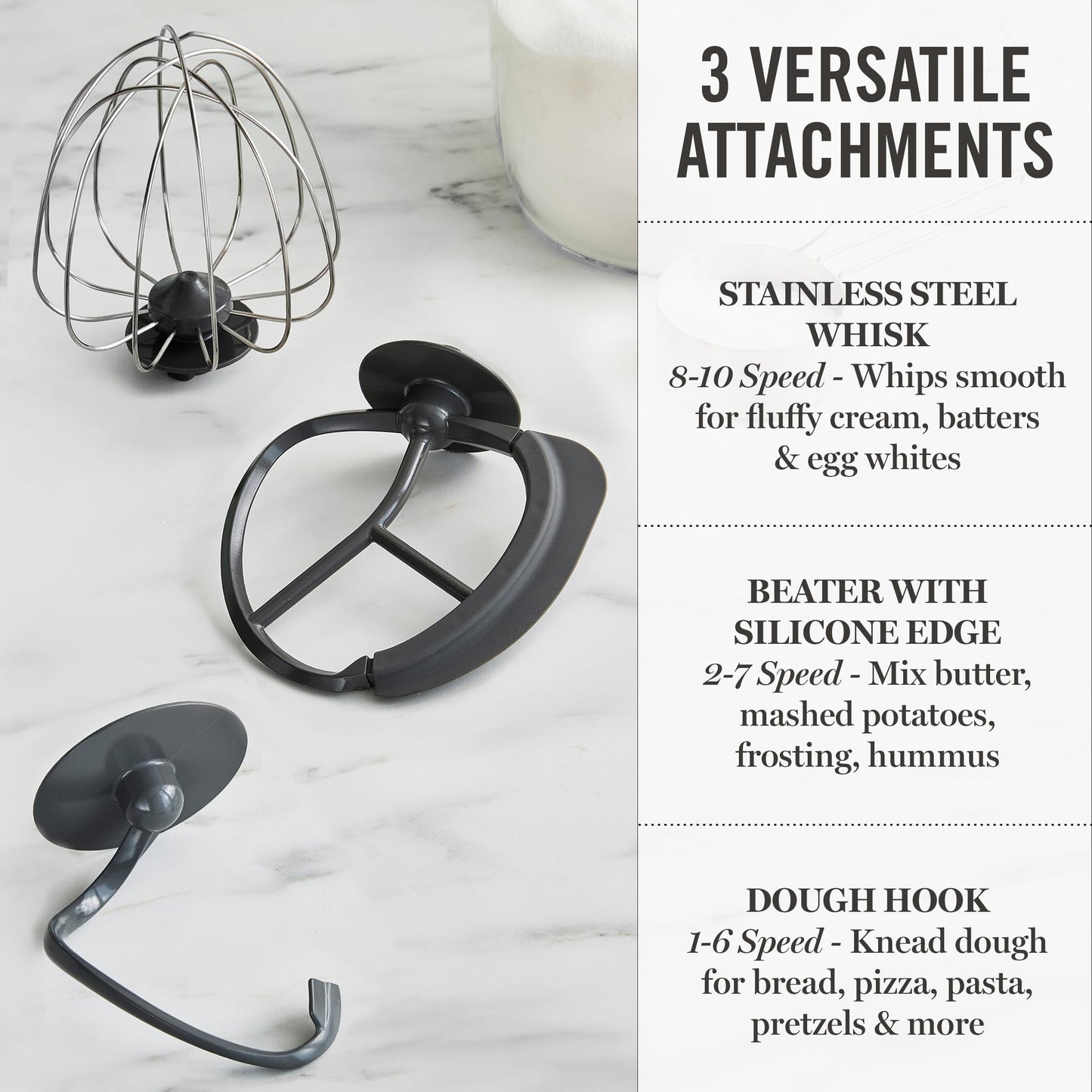 Martha Stewart Stand Mixer, 12 Speed, Tilt-Head, 5.3QT Stainless Steel Bowl, Splash Guard with Pour Chute, Whisk, Dough Hook, Flat Beater, Electric Kitchen Baking Mixer, Bread, Cake, Whip, Caviar Gray