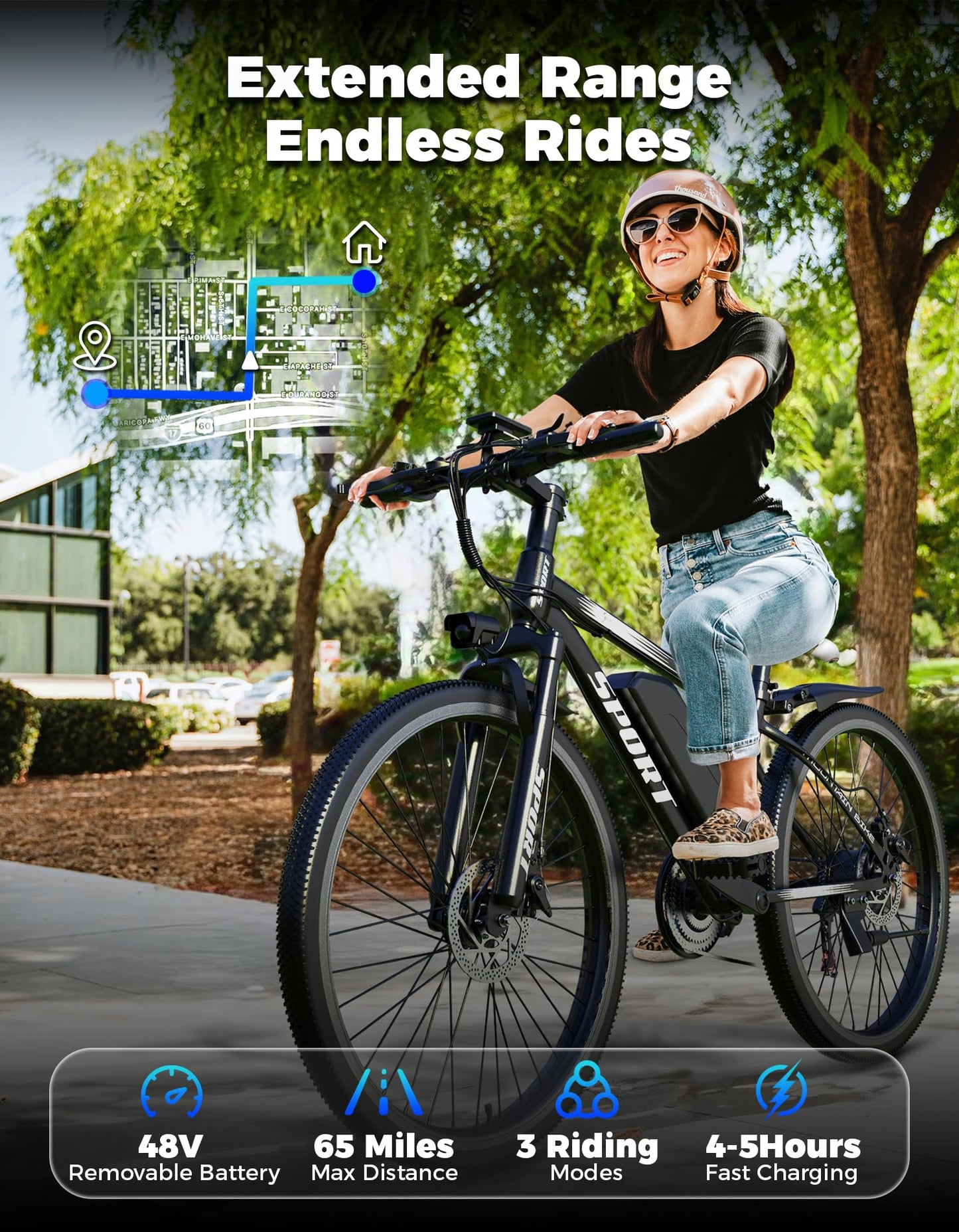 PostJoy Electric Bike for Adults, 1500W Motor Peak Ebike, 480Wh Removable Battery E Bike, Max 65Miles 28MPH, 26" Electric Mountain Bike, 7-Speed & Front Suspension, Electric Bicycle for Commute