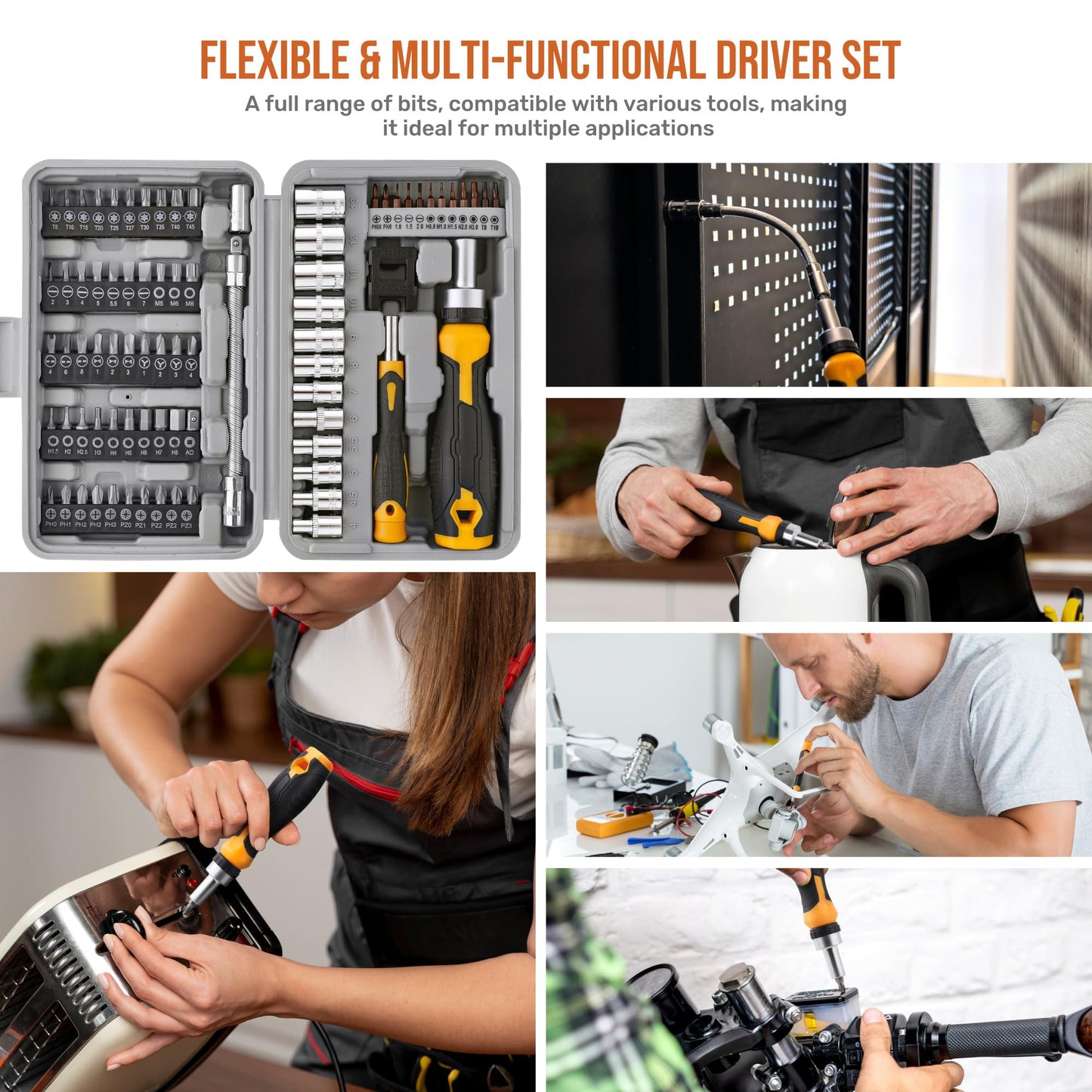 Hi-Spec 101pc Multi Bits Screwdriver & Ratcheting Handle Tool Set Kit. Complete 1/4” Hex Screwdriving with Tamper Proof Security Driver Bits