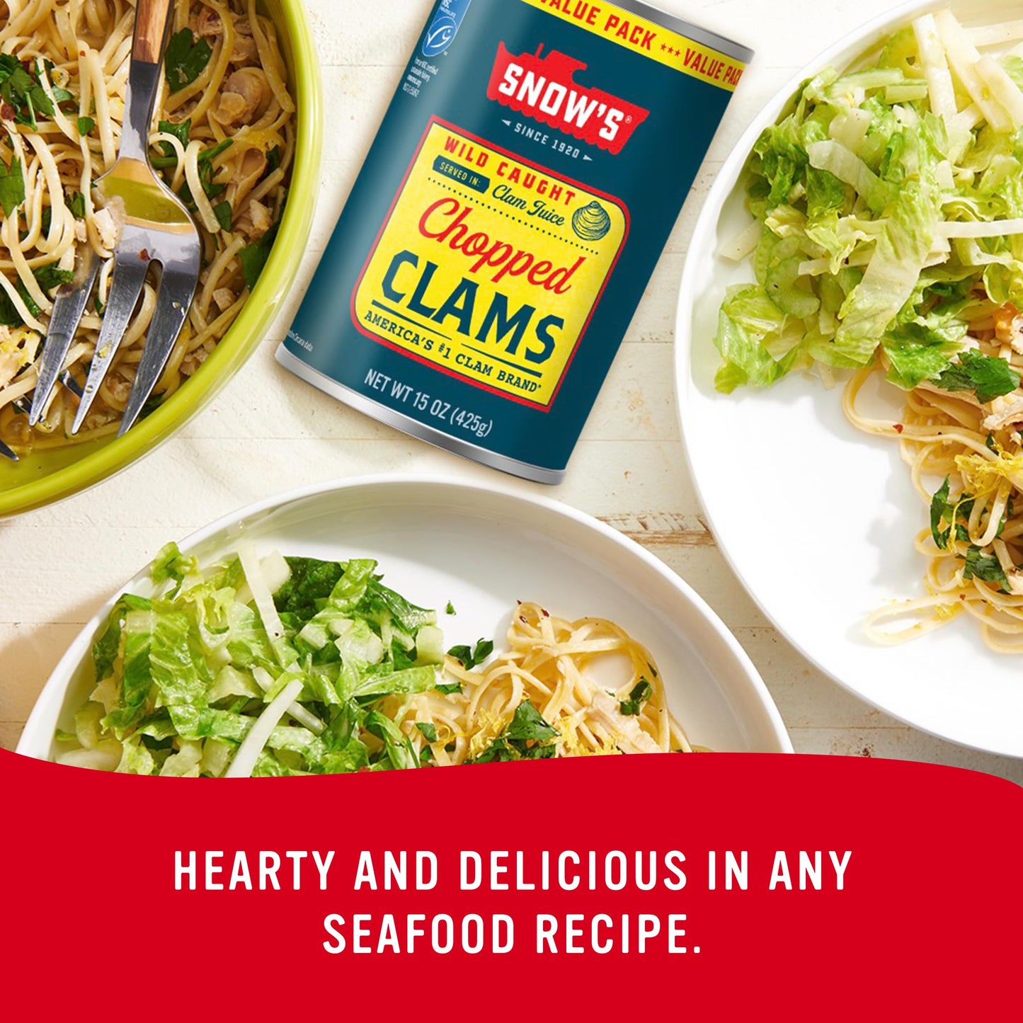 Snow's Ocean Chopped Clams Canned, 51 oz Can - 7g Protein per Serving - Gluten Free, No MSG, 99% Fat Free - Great for Pasta & Seafood Recipes