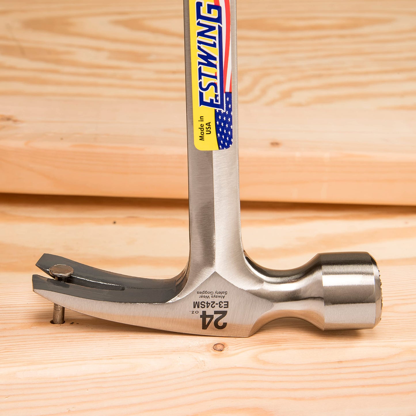 ESTWING Framing Hammer - 22 oz Long Handle Straight Rip Claw with Milled Face & Shock Reduction Grip - E3-22SM