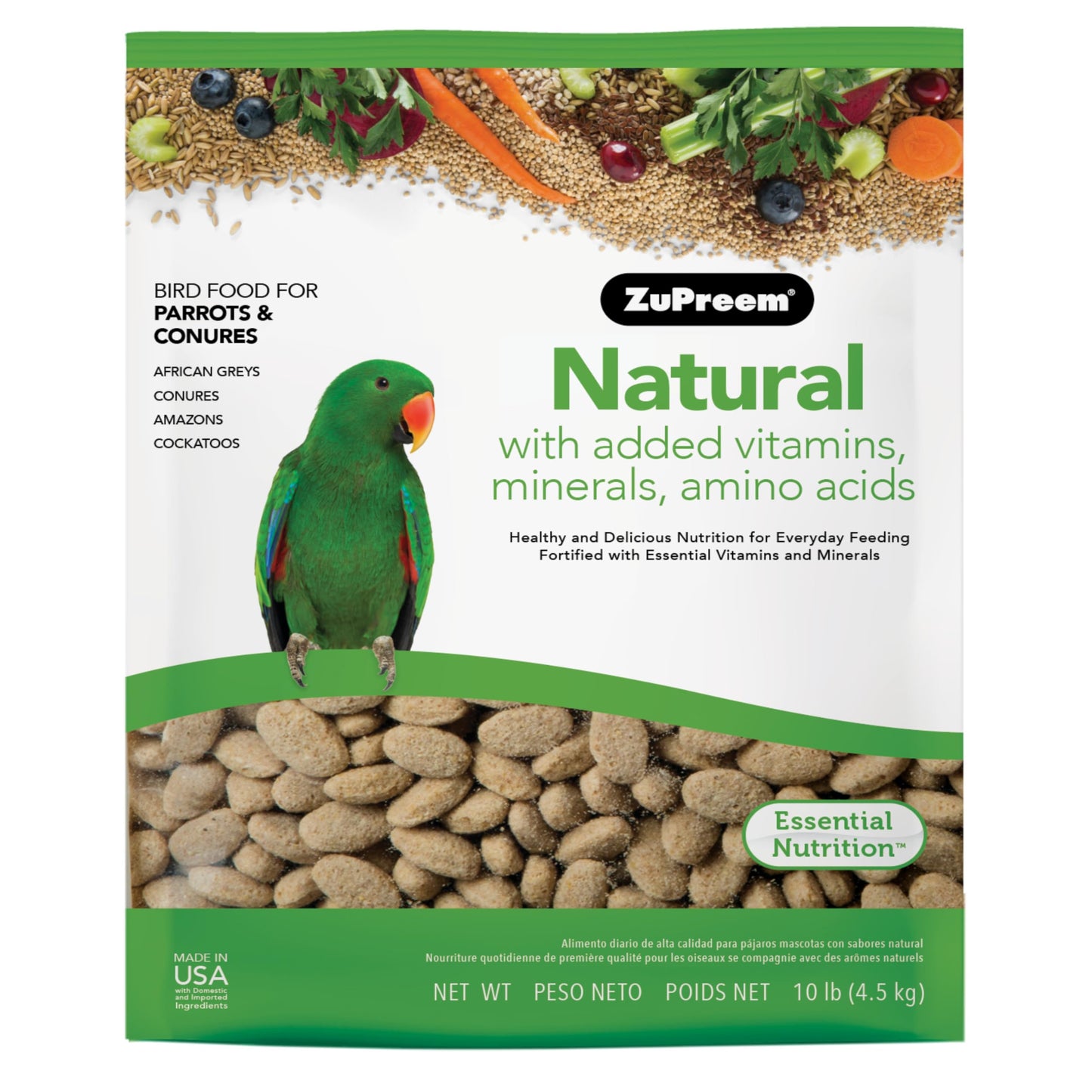 ZuPreem Smart Selects Bird Food, Daily Nutrition for Parrots, Conures, Caiques, African Greys, Eclectus, Small Cockatoos, Bird Feed Pellets & Seed Blend, Parrot Food, (Medium/Large, 4 lb bag)