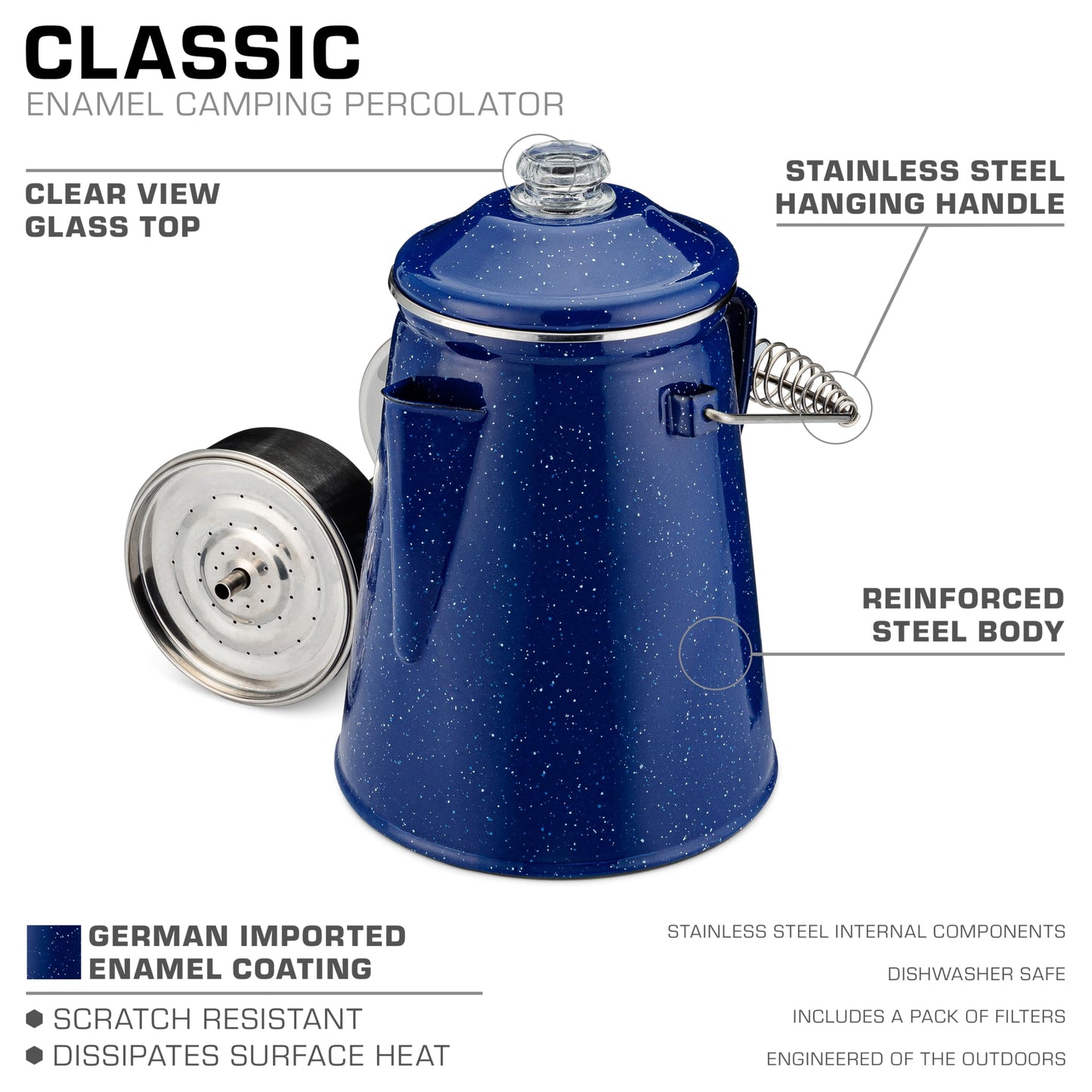 COLETTI Classic Percolator Coffee Pot — Coffee Percolator, Camping Kettle – The Original Camping Coffee Pot, Now Modernized – For Campsite Brewmasters Everywhere [Black Enamel, 12 Cup]
