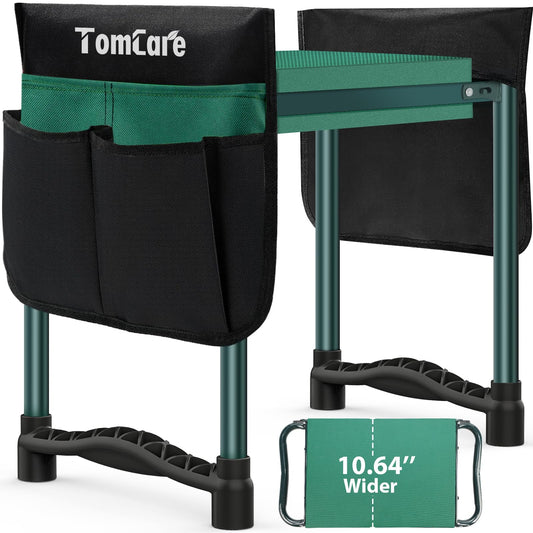 TomCare Garden Kneeler and Seat 10.64” Wider Larger Soft Kneeling Pad Garden Bench with 2 Large Tool Pouches Heavy Duty Garden Stool Foldable Tools Gardening Gifts for Women Men Gardeners