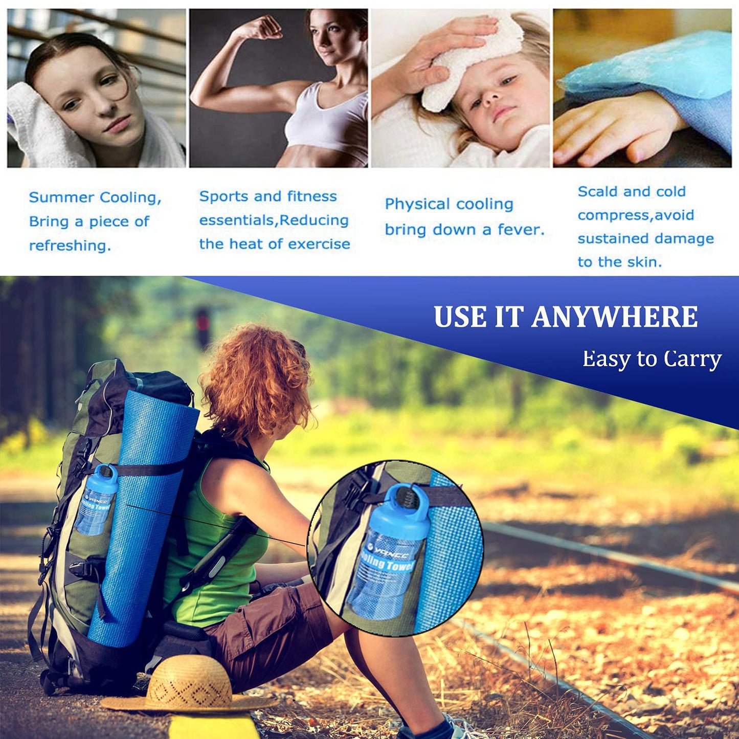 YQXCC Cooling Towel | 2 Pack 47"x12" | Ice Cool for Neck | Soft Breathable Microfiber Chilly | for Yoga, Golf, Gym, Camping, Running, Workout & More Activities