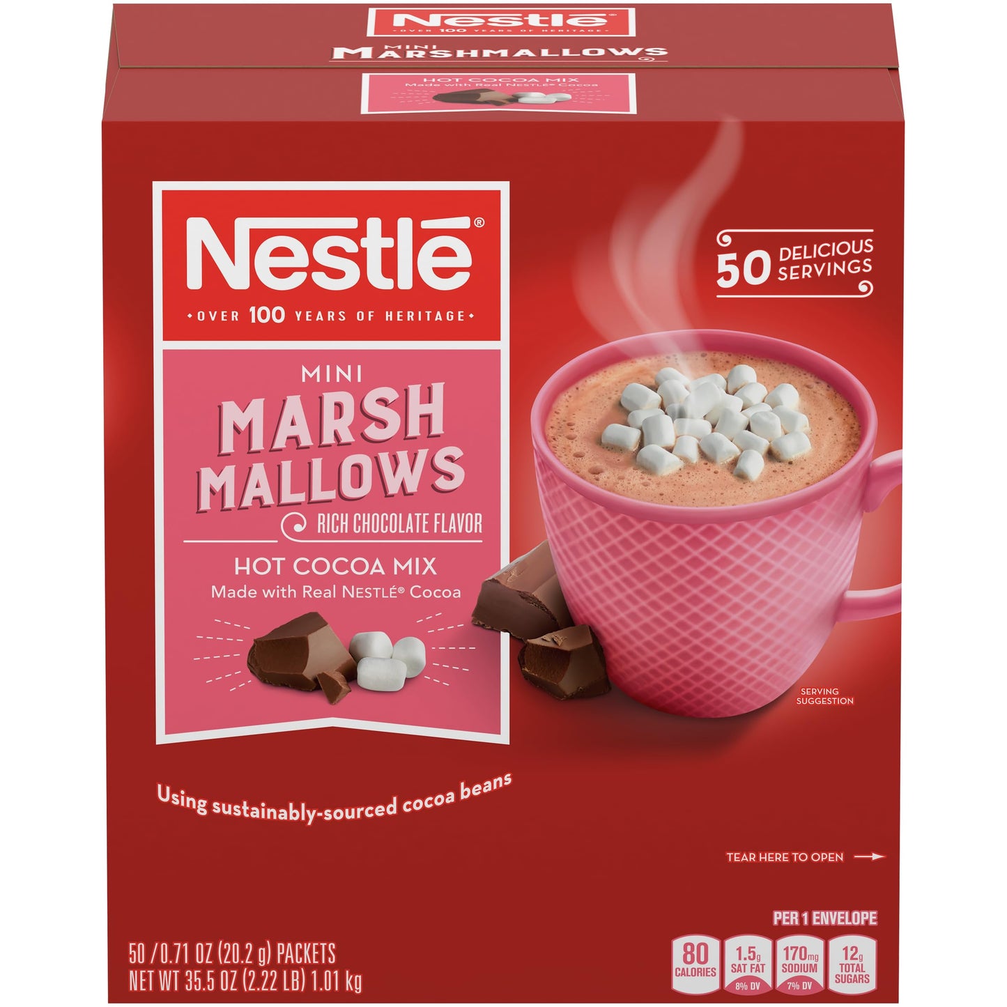 Nestle Hot Chocolate Packets, Hot Cocoa Mix, Rich Chocolate Flavor, Made with Real Cocoa, Bulk Pack, 0.71 oz Packet (50 Count)