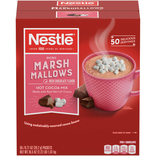 Nestle Hot Chocolate Packets, Hot Cocoa Mix, Rich Chocolate Flavor, Made with Real Cocoa, Bulk Pack, 0.71 oz Packet (50 Count)
