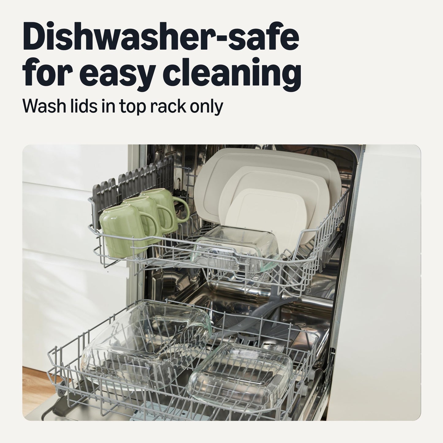 Amazon Basics Glass Baking Dishes with BPA-Free Lids, 6-Piece Set, Borosilicate Glass, Dishwasher and Oven-Safe, Linen Gray