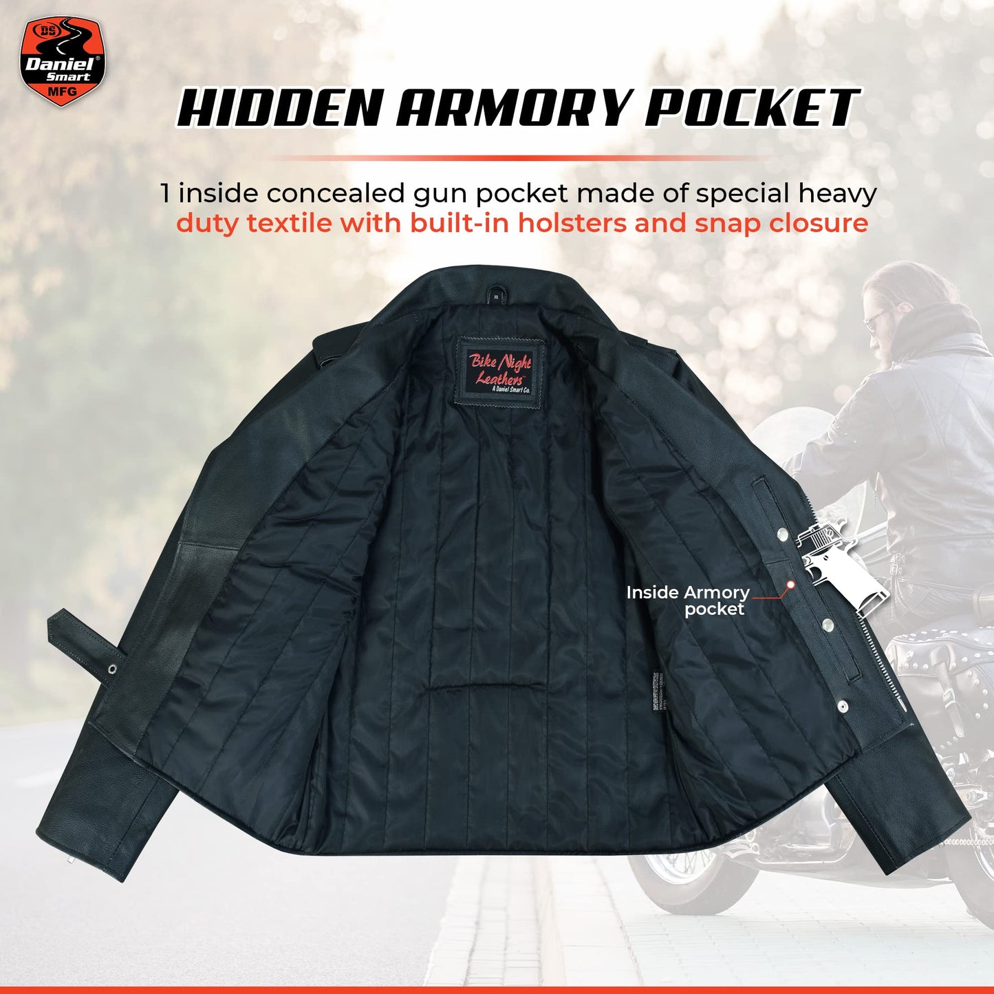Daniel Smart Men Motorcycle Leather Jacket Black Economy Biker Leather Jacket with inside inside