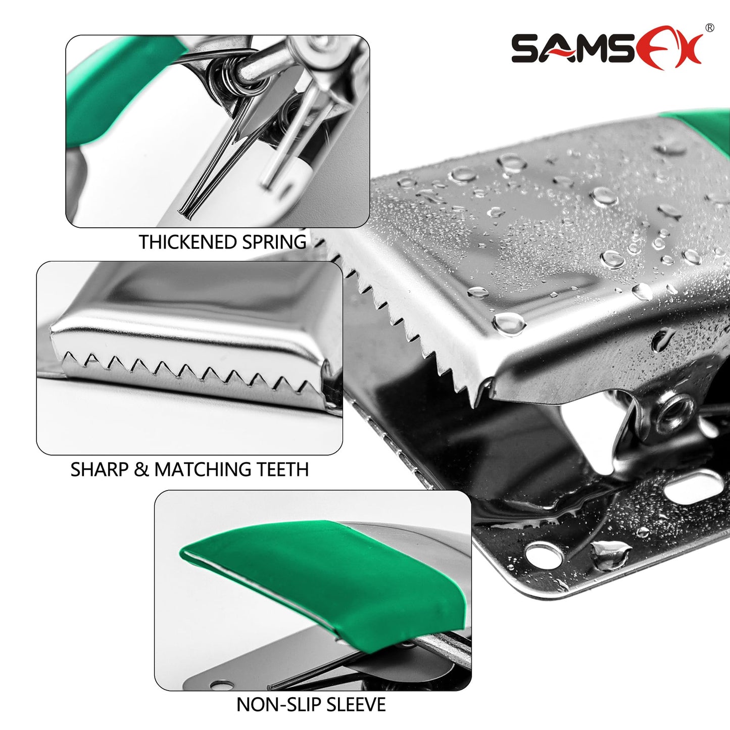 SAMSFX Fish Cleaning Board Tools Fillet Clamp w/Screws Deep-Jaw Fish Tail Clip Board for Scaling Table Bait (Fish Clamps with Black Grip)