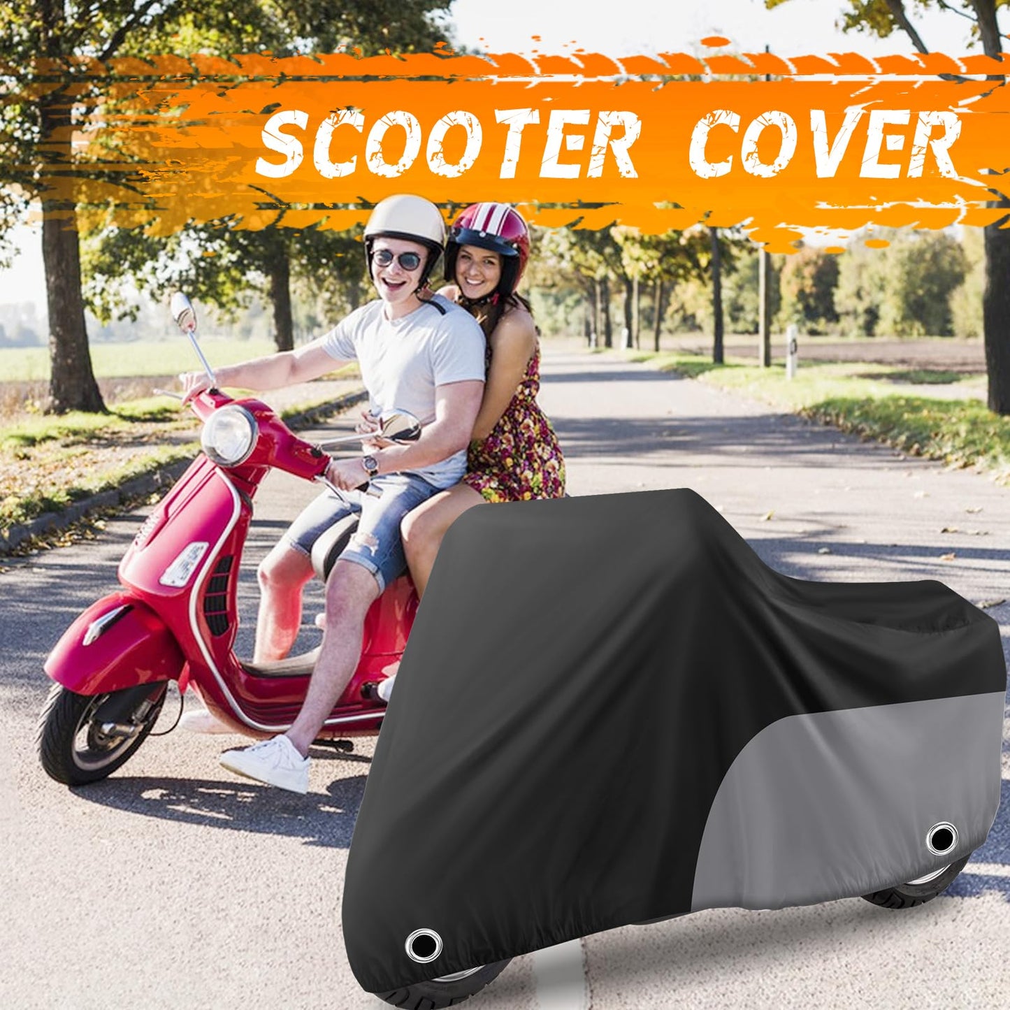 Scooter Cover, Waterproof Moped Cover, Vespa Cover, Outdoor Windproof and UV, for 72" Long Yamaha Honda Ruckus Motorbike Cover (Black)